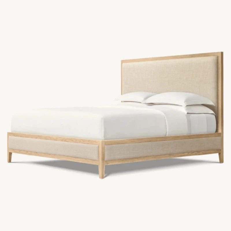 American Retro Fabric Panel Bed – Solid Wood Contemporary Statement Piece