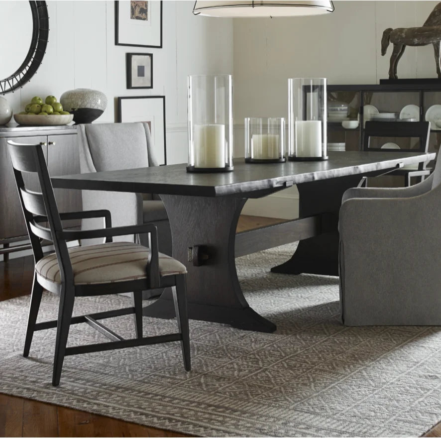 Dining Table – Trestle Base Walnut Finish Contemporary Farmhouse | 103389622278