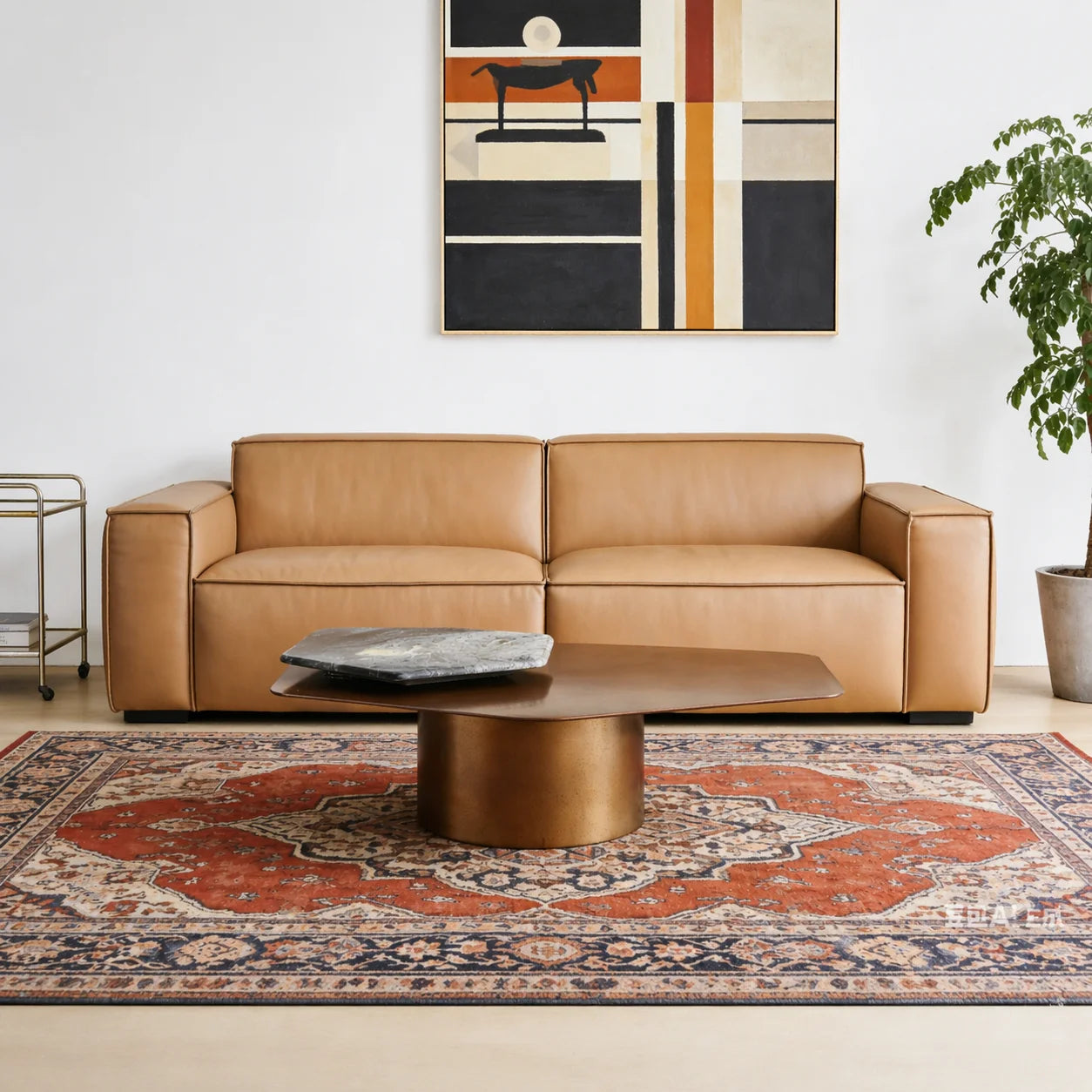 Luxury Stone Wood Top Brass-Toned Steel Coffee Table Modern Minimalist Elegant Space-Saving Italian Style for Villa