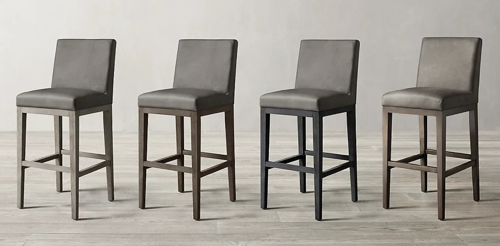 Morgan Bar & Counter Stool – Armless Mid-Century Grey Oak & Leather Statement Piece