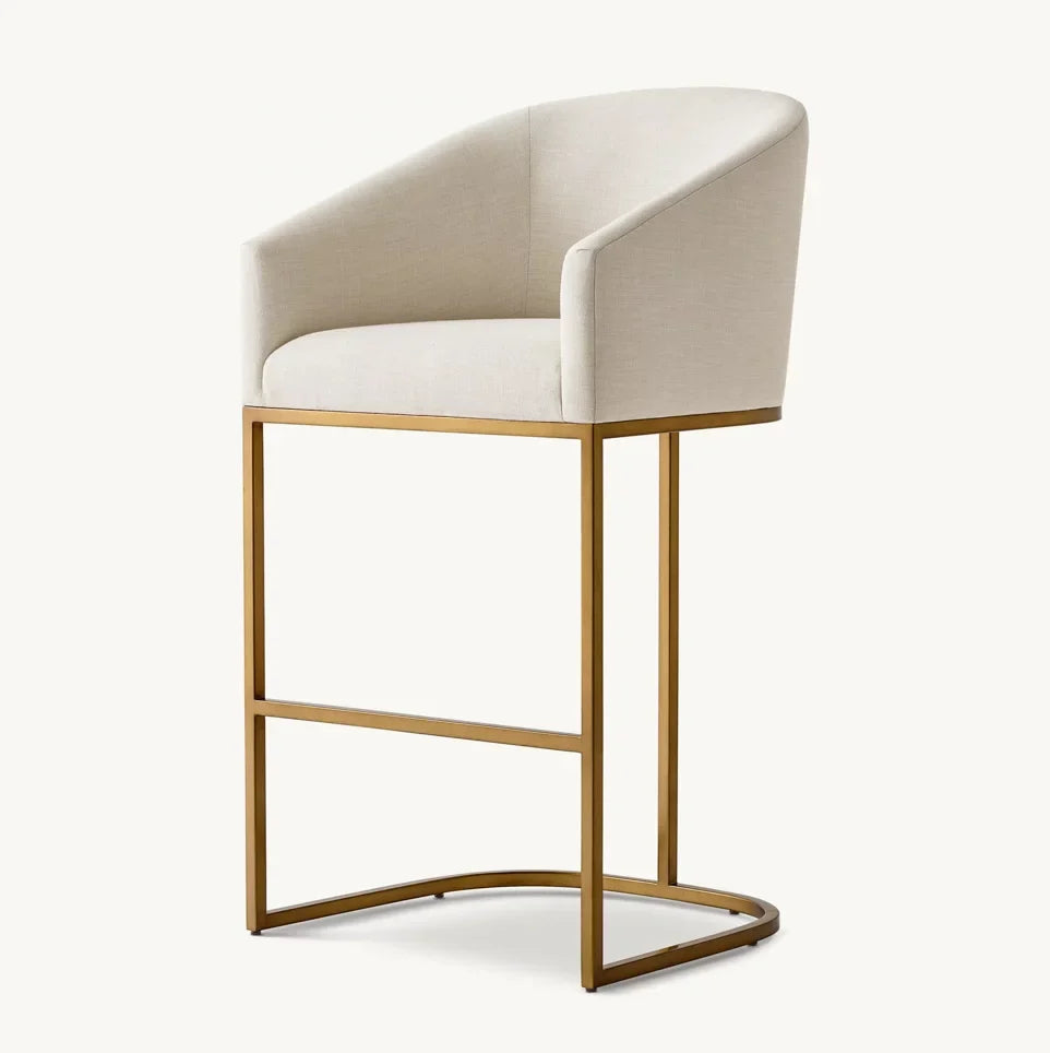 Italian Postmodern Barrelback Bar Stool – Fabric Upholstered Statement Piece