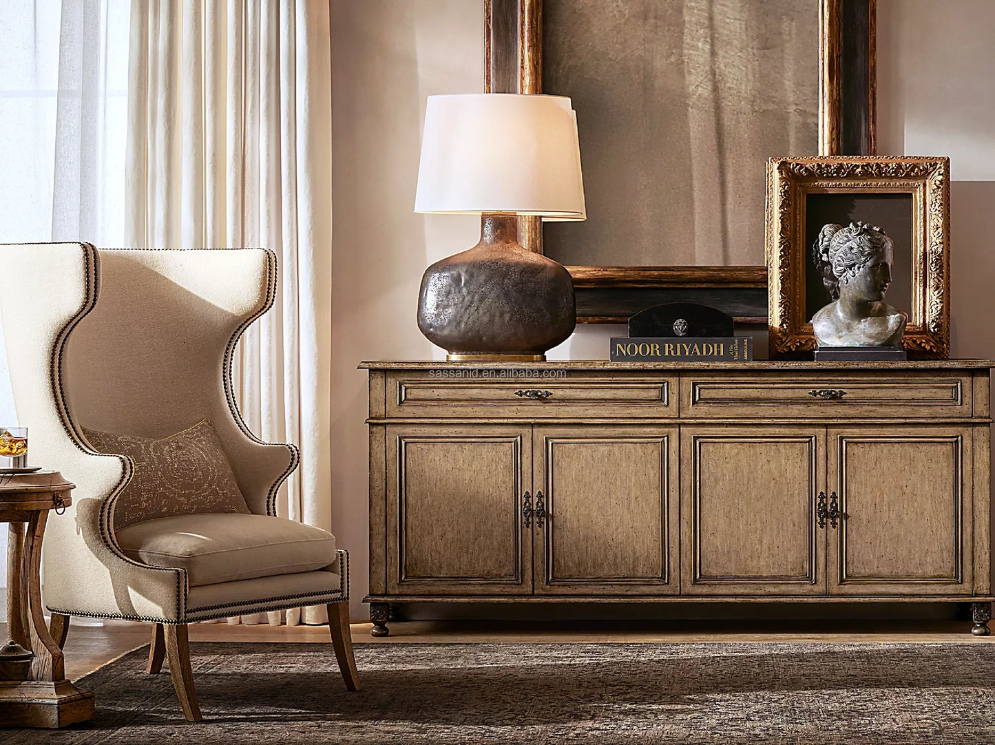 Beckett Wing Chair – Nailhead Trim Upholstered Accent Chair – Danish Modern Statement Piece | 108747137853
