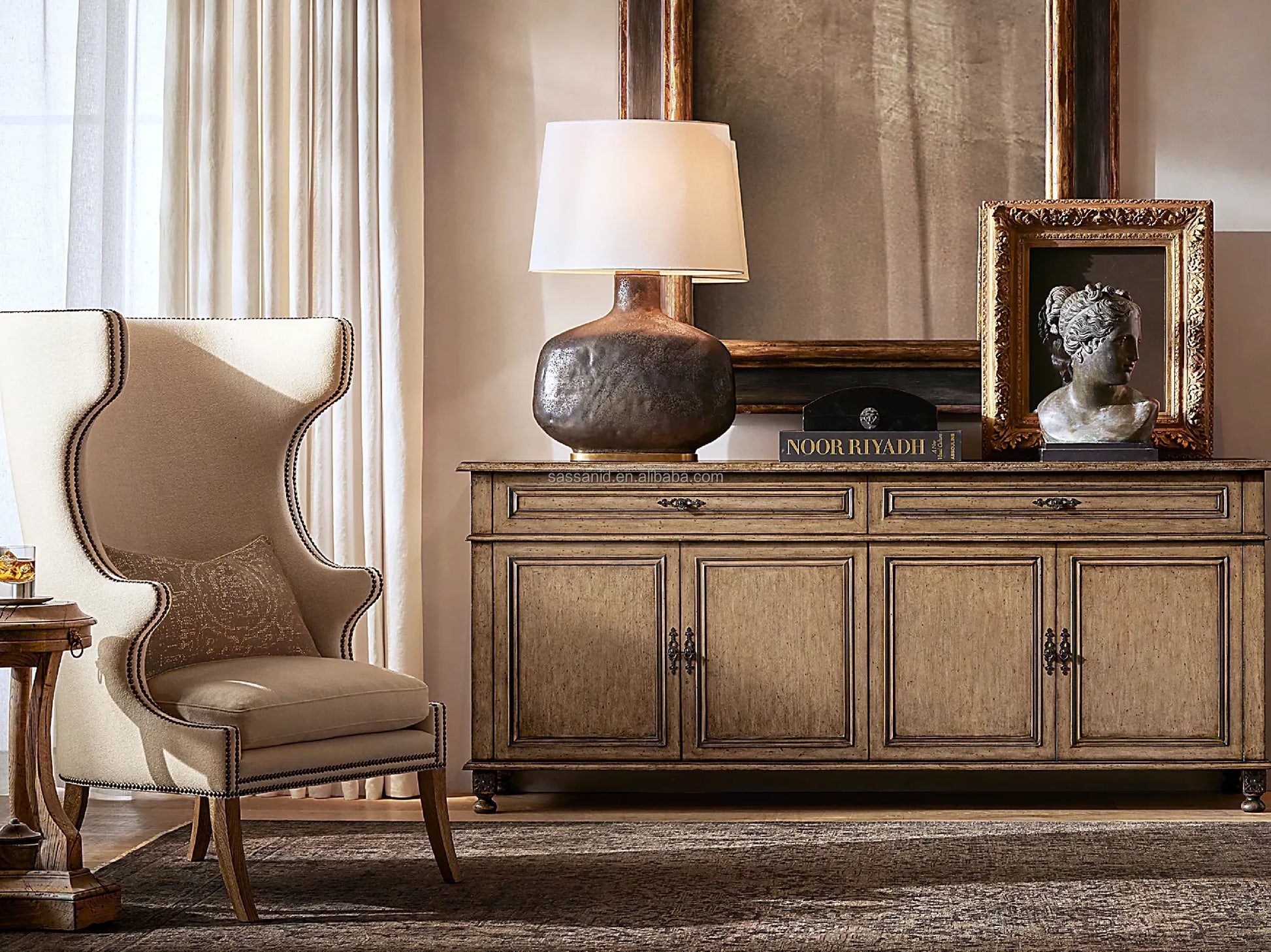 Beckett Wing Chair – Nailhead Trim Upholstered Accent Chair – Danish Modern Statement Piece | 108747137853