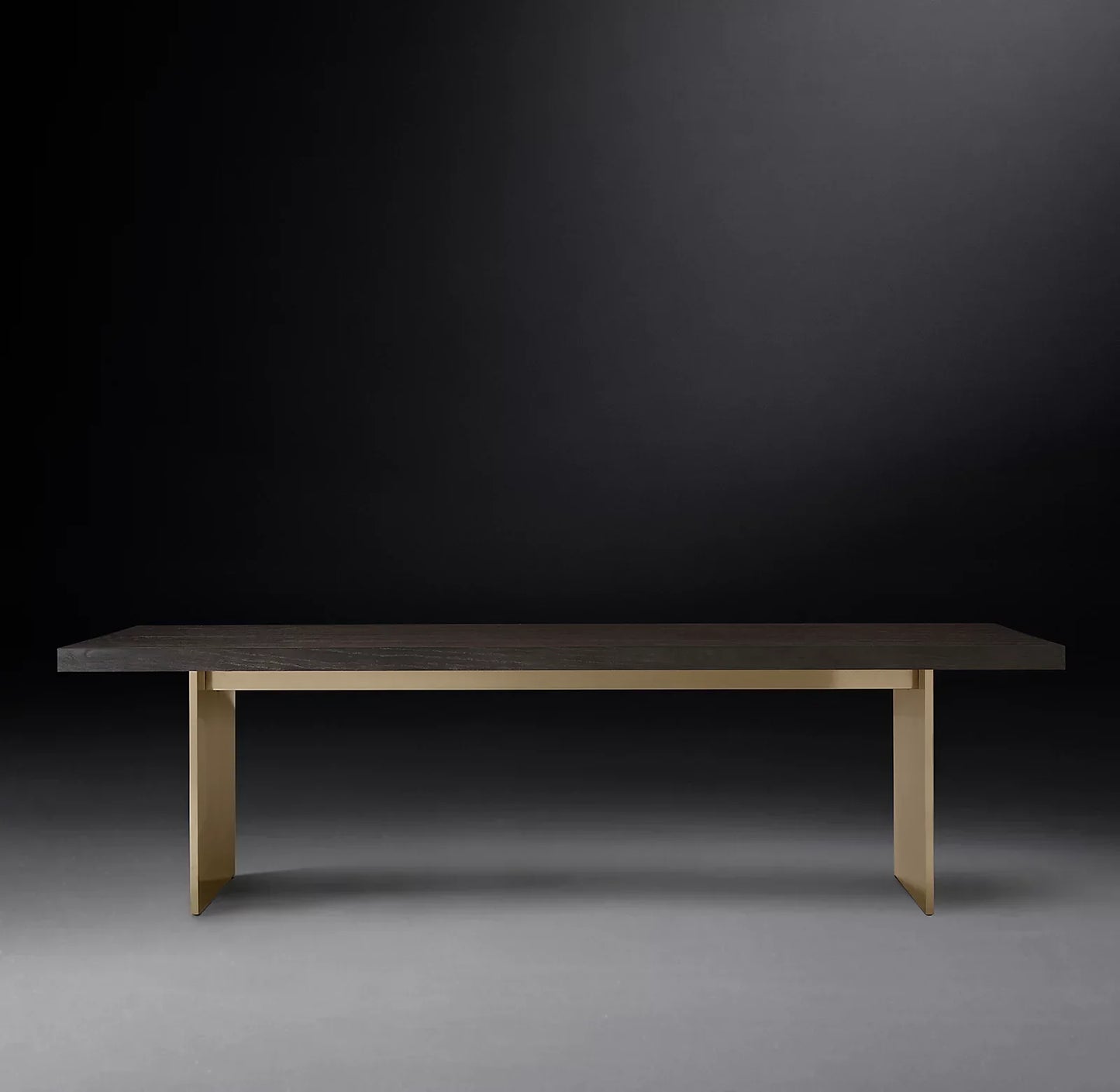Mid-Century Channel Dining Table 72-96 Inch – Grey Oak and Brushed Pewter – Designer Statement Piece