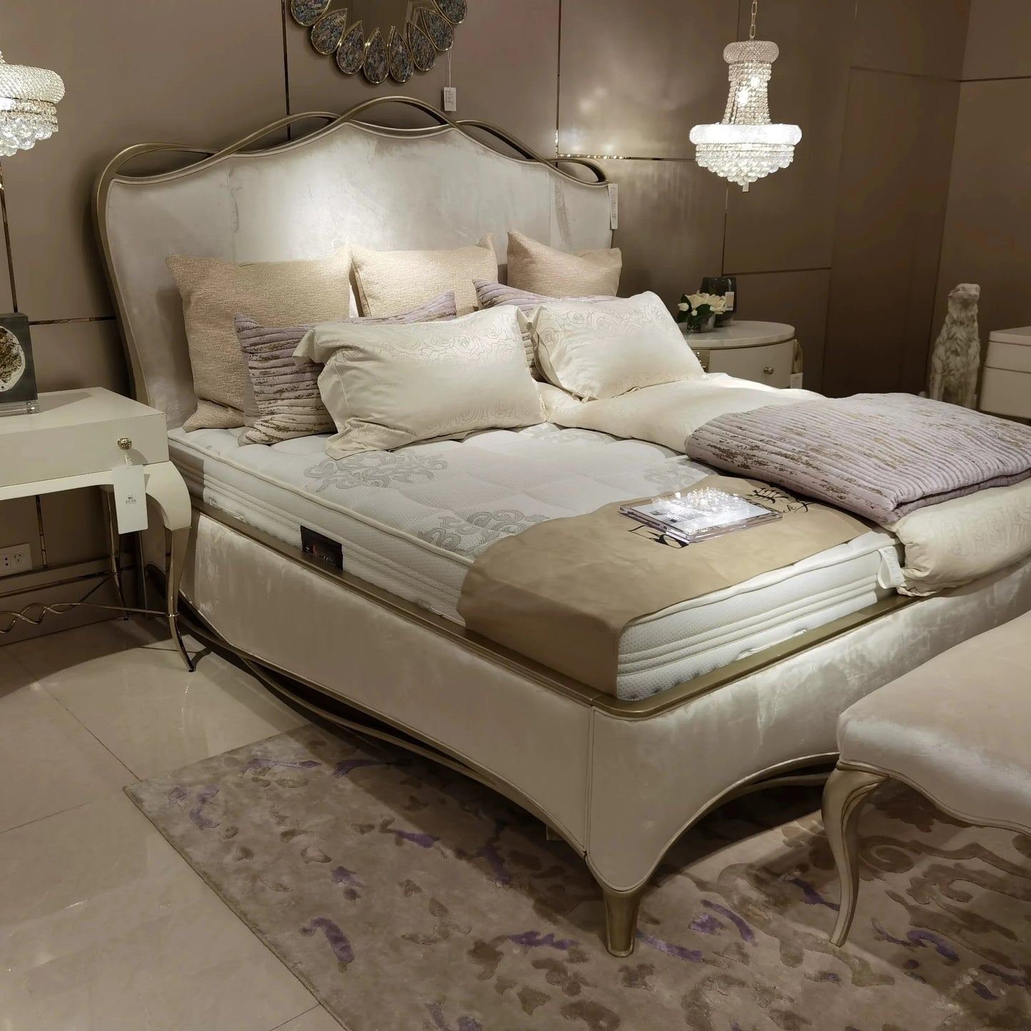 French Cream Upholstered Bed – Solid Birch Wood Frame | 26-148