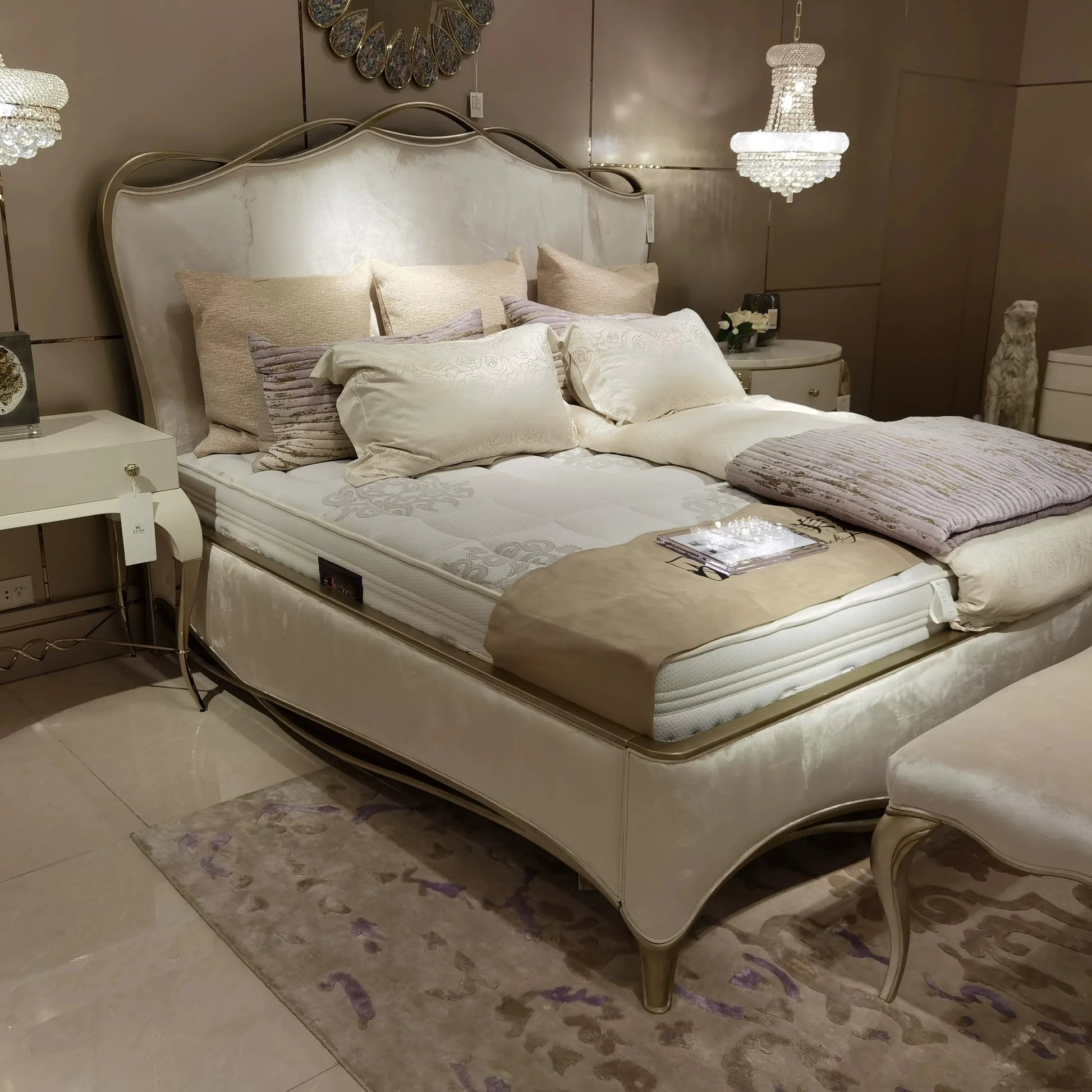 French Cream Upholstered Bed – Solid Birch Wood Frame | 26-148