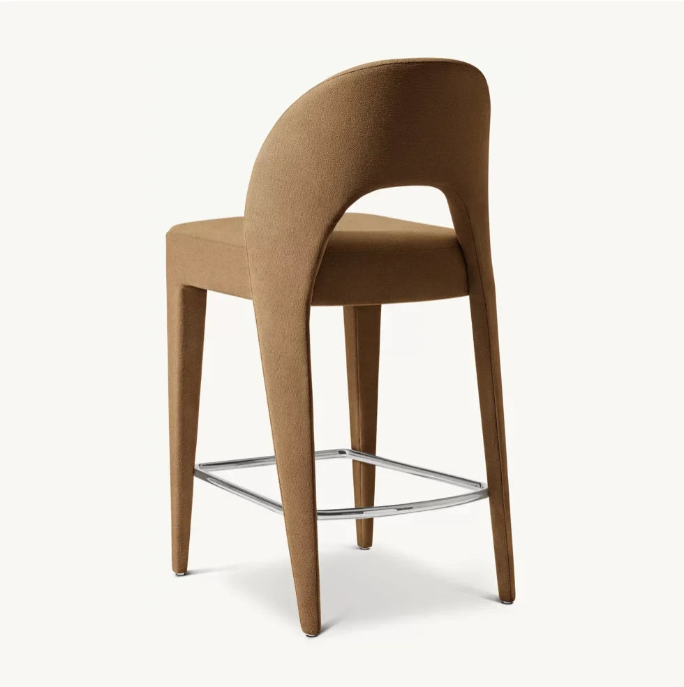 Belgian Design Sculptural Bar Stool – Burnt Caramel Performance Fabric Statement Piece