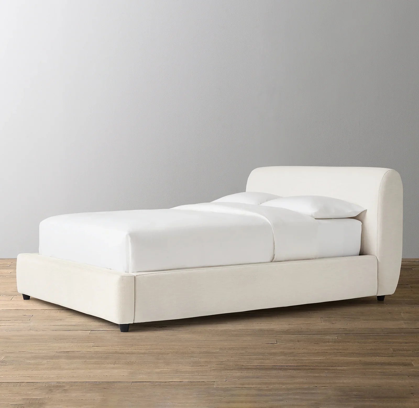 Upholstered Platform Bed – Slipcovered Leather Frame with Goose Feather Cushions – Sylvain