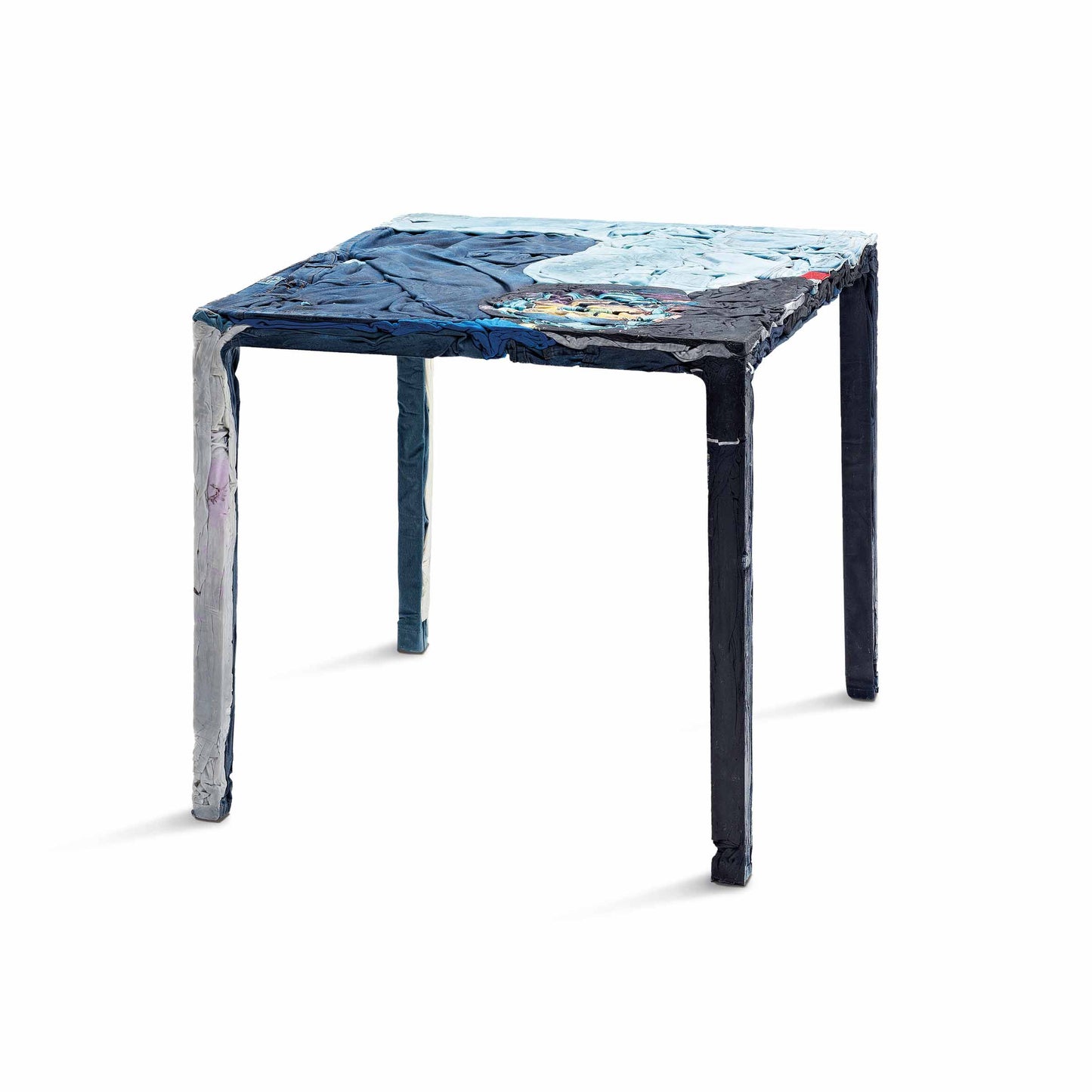 Rememberme Bistrot Dining Table – Repurposed Textile Design with Resin and Tempered Glass Statement Piece