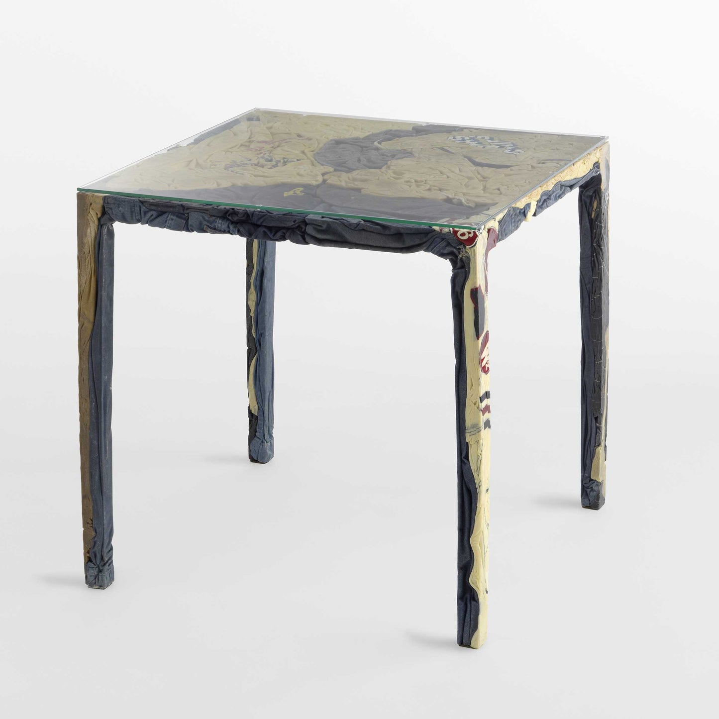 Rememberme Bistrot Dining Table – Repurposed Textile Design with Resin and Tempered Glass Statement Piece