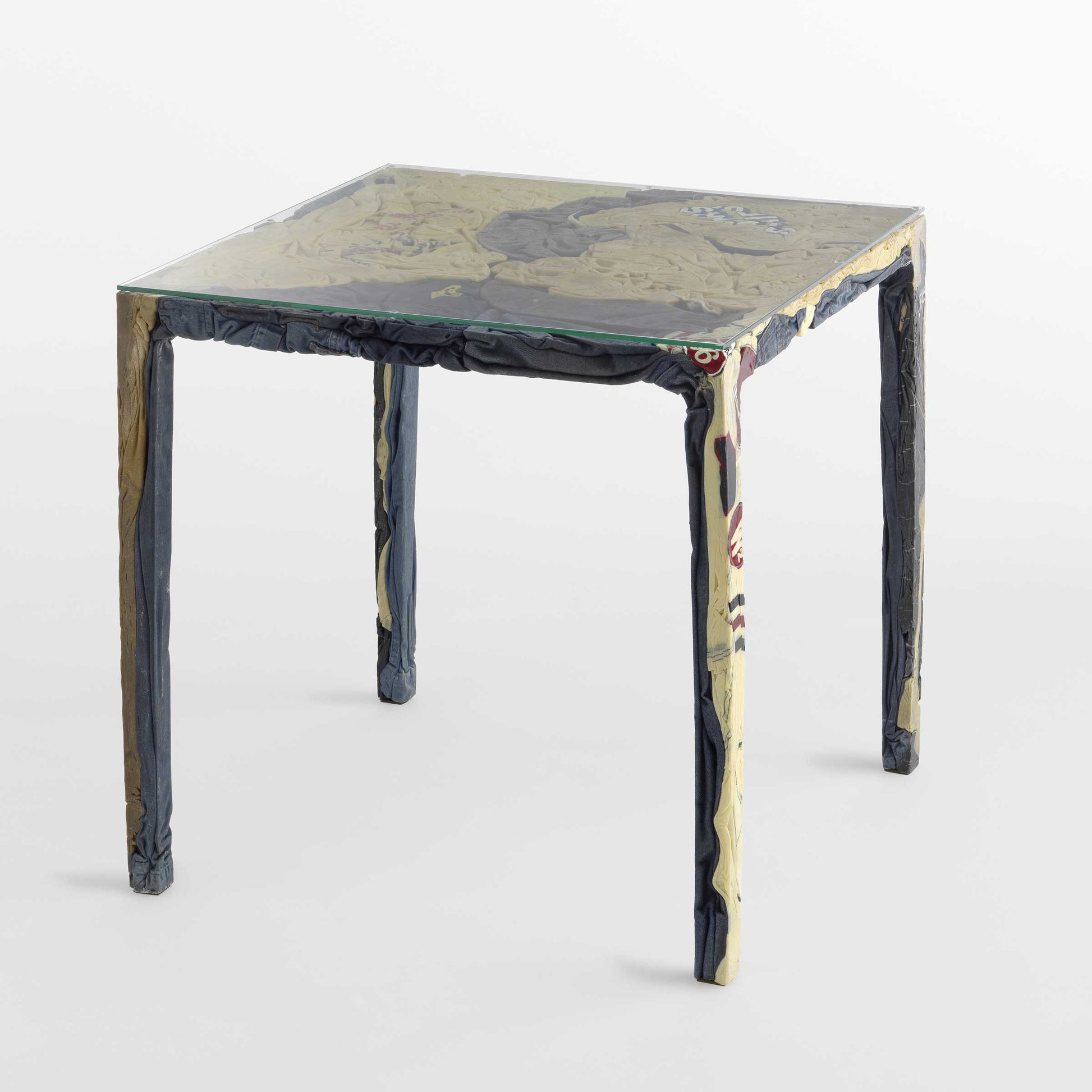 Rememberme Bistrot Dining Table – Repurposed Textile Design with Resin and Tempered Glass Statement Piece