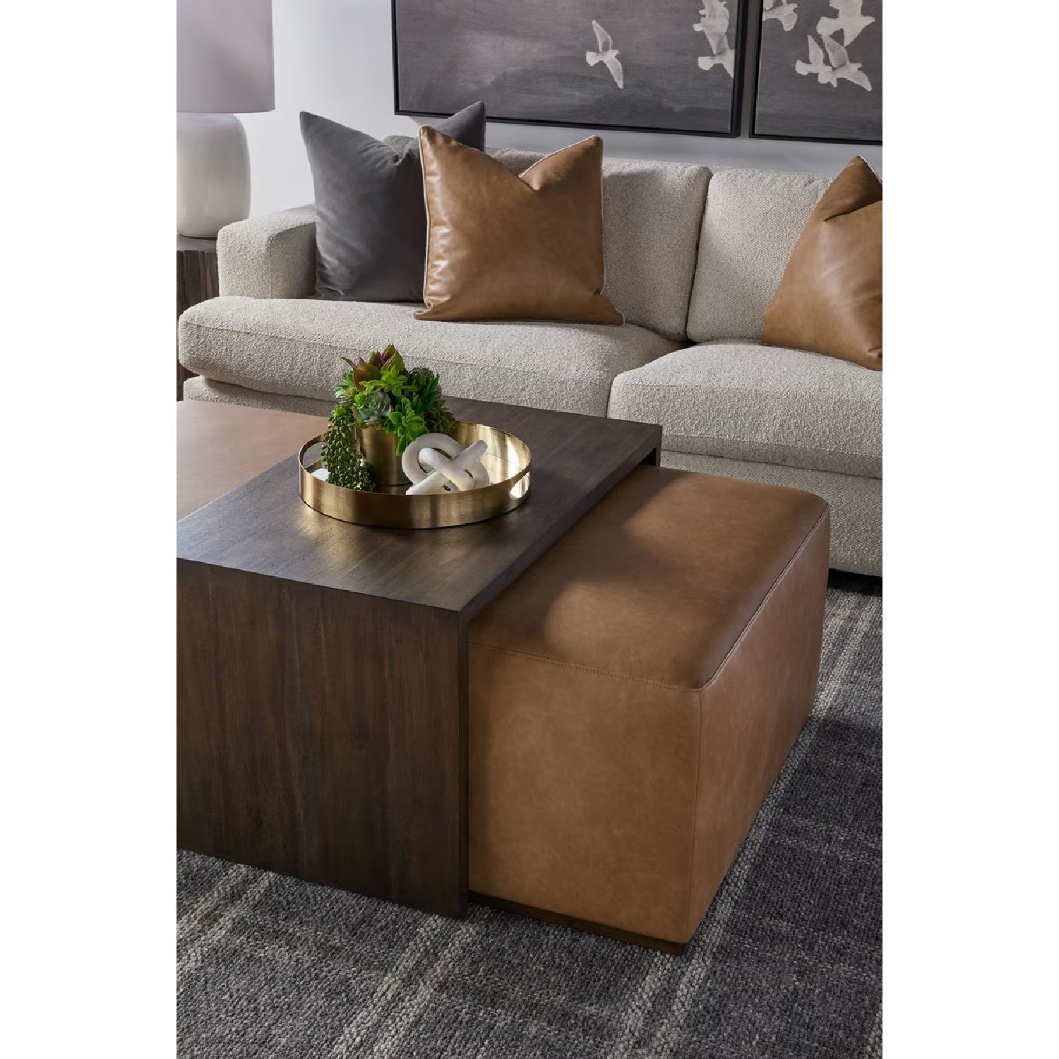 Luxury Dovetail Acacia Upholstered Rectangular Coffee Table Modern Italian Style for Villa