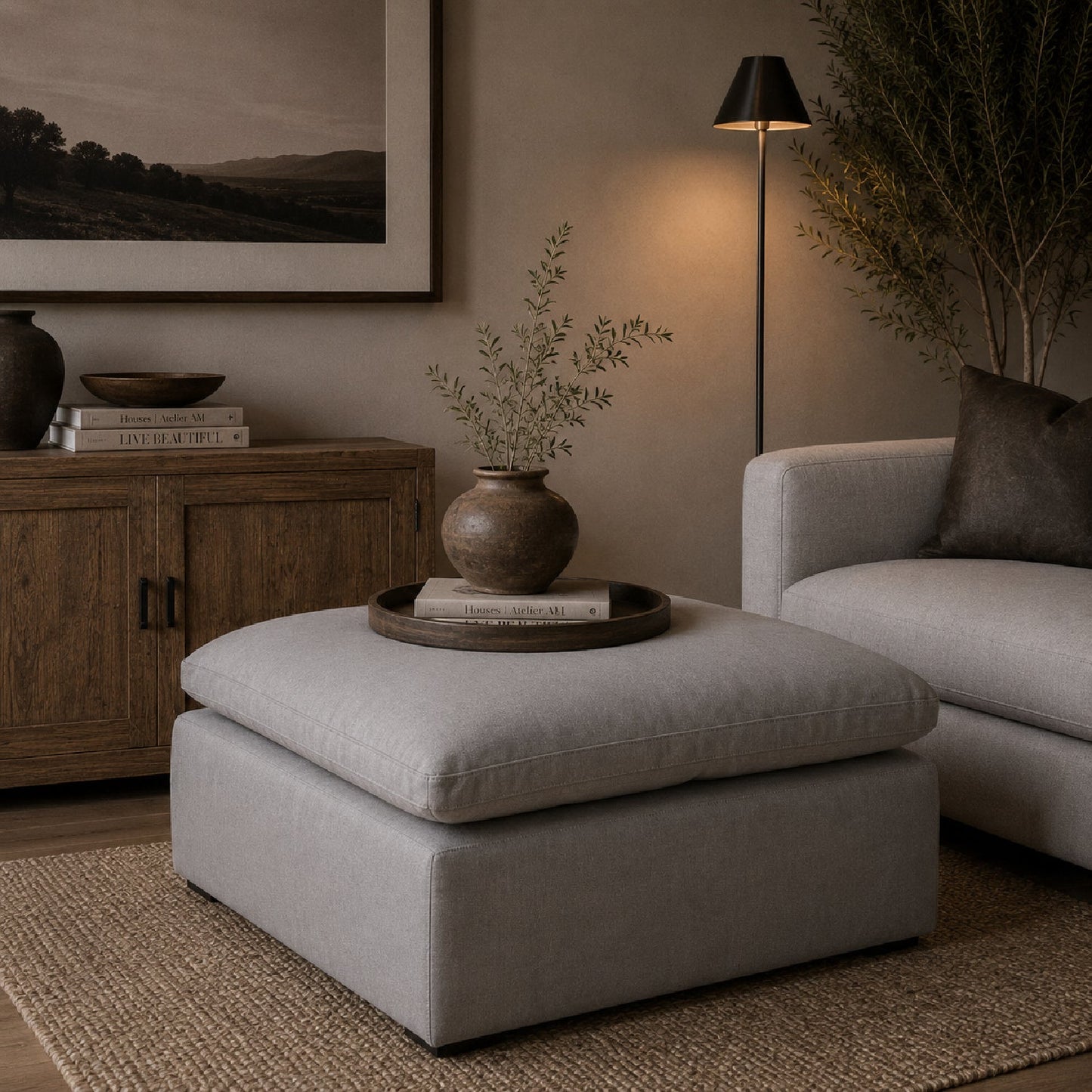 Luxury Upholstered Modern Square Ottoman European Style for Villa
