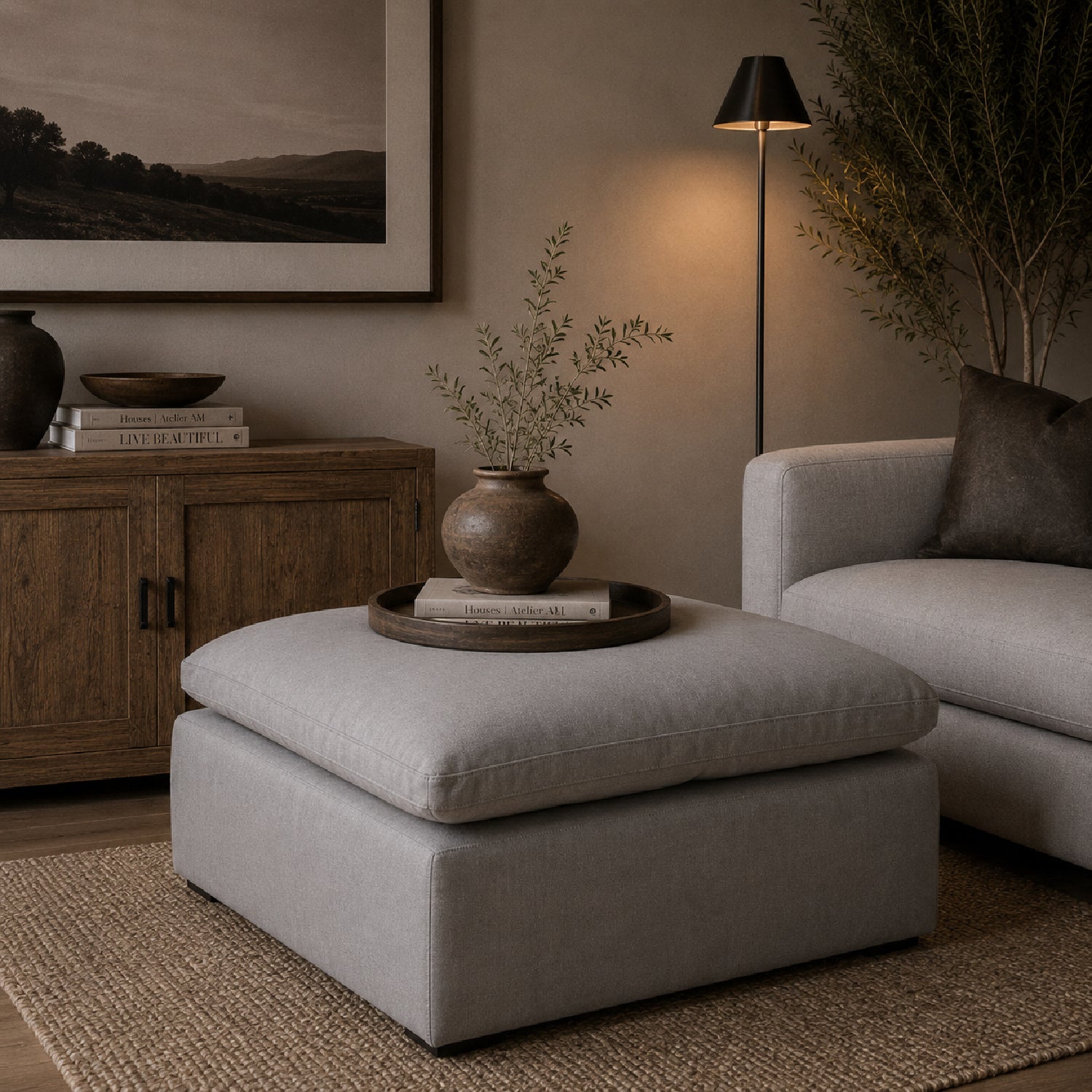 Luxury Upholstered Modern Square Ottoman European Style for Villa