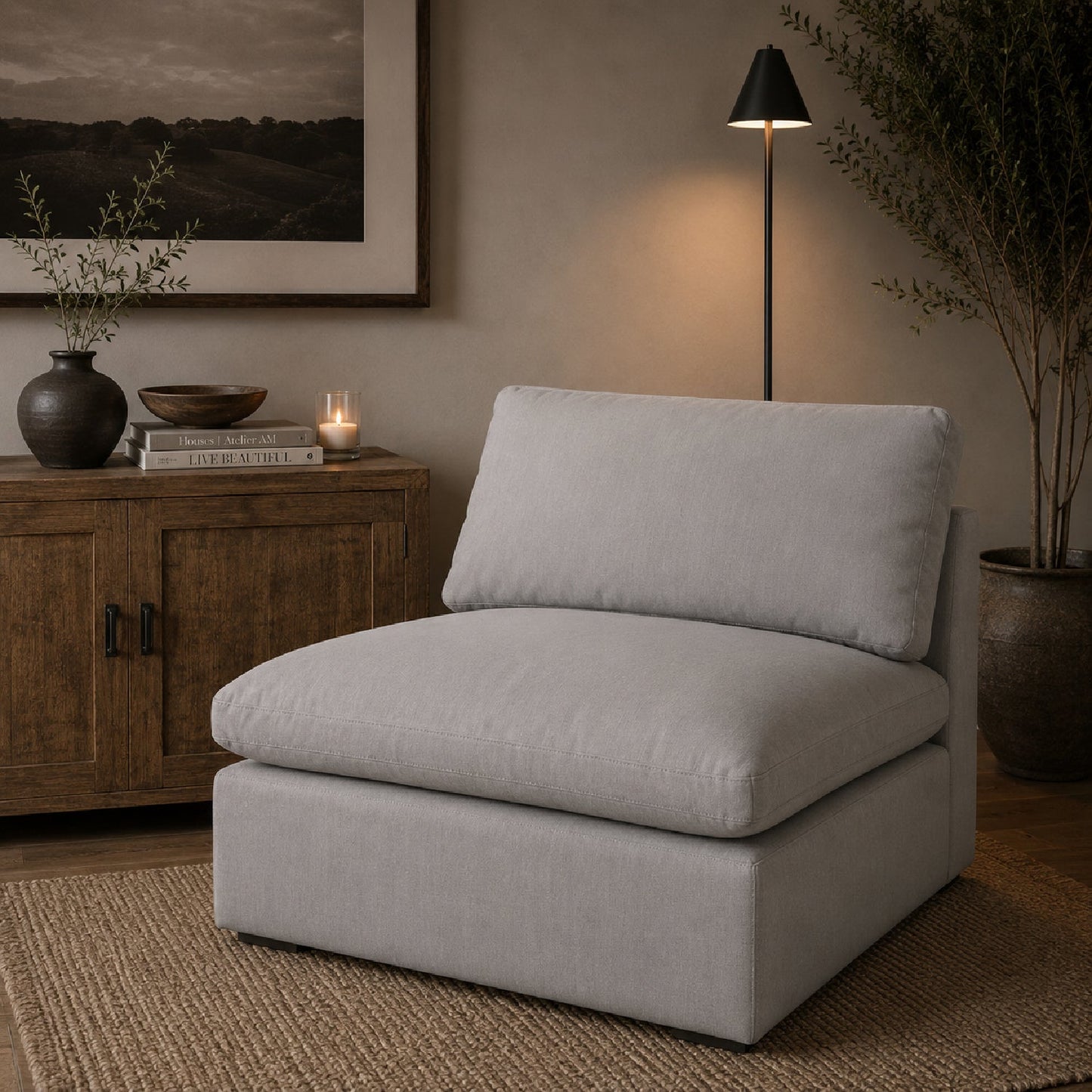 Luxury Sky Fabric Modular Sofa Chair Modern Italian Style for Villa