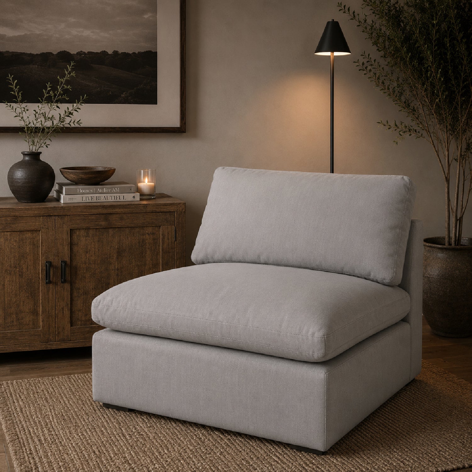 Luxury Sky Fabric Modular Sofa Chair Modern Italian Style for Villa