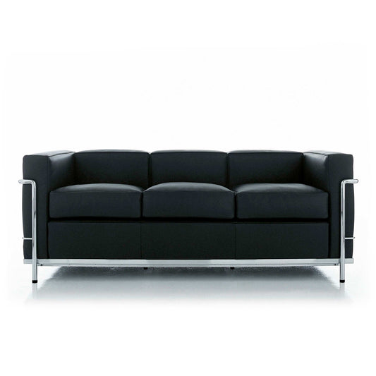 LC2 Three Seater Sofa – Steel Frame, Black Leather, Cassina Italian Designer
