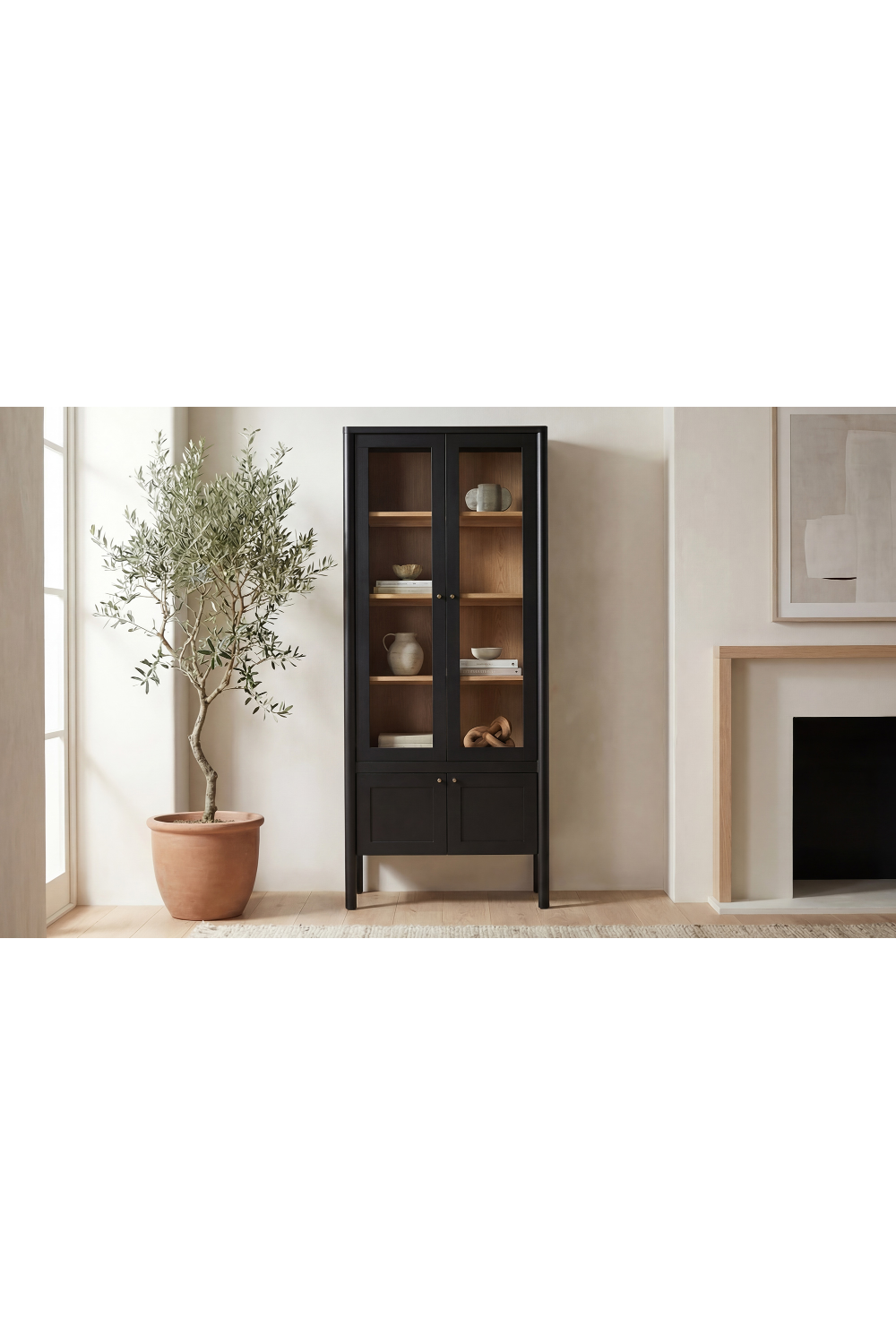 Luxury Modern Pine Glass Display Cabinet European Style for Villa