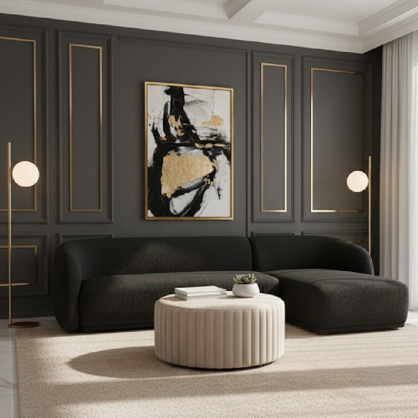 Luxury Faye Fabric Curved Sectional Sofa Modern Italian Style for Villa