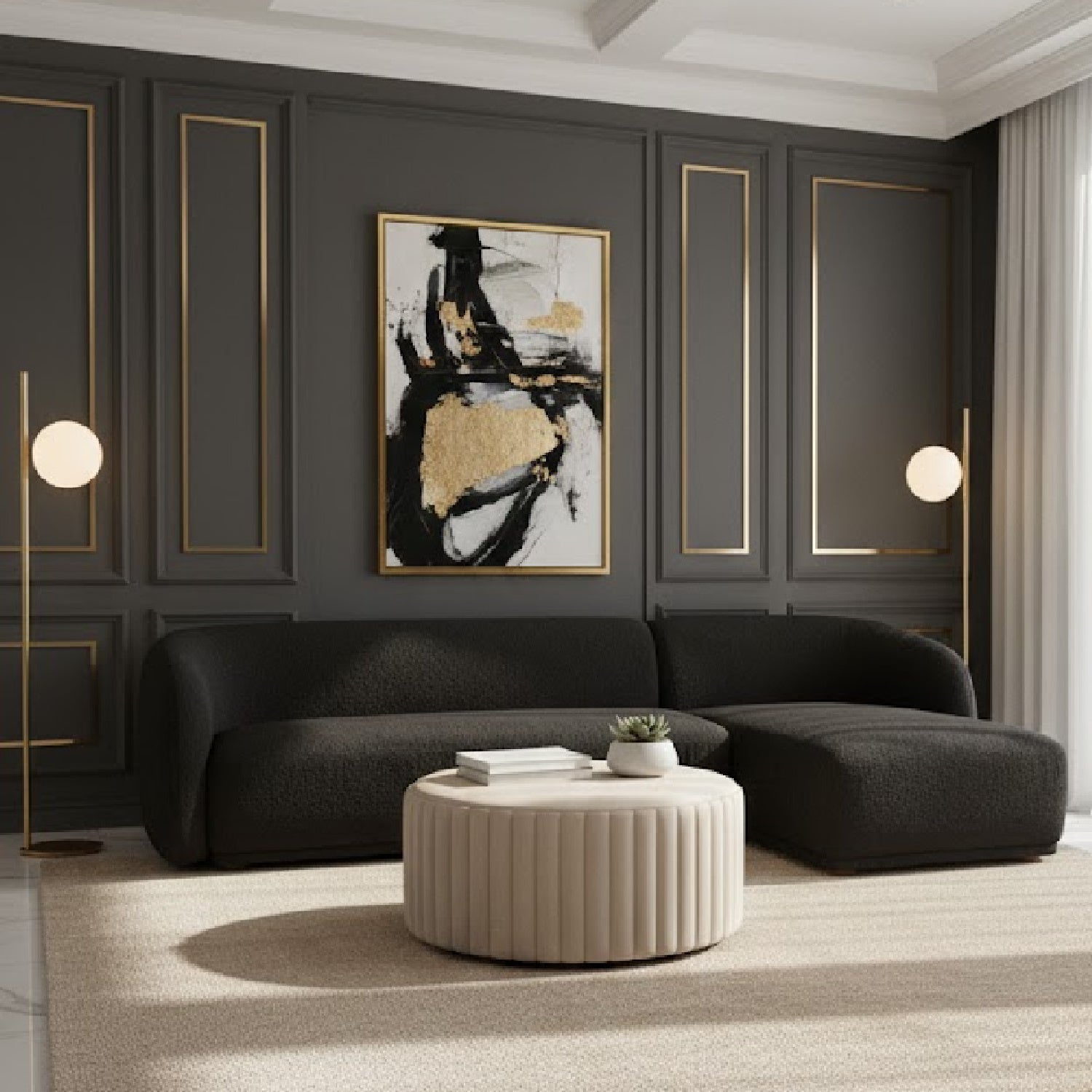 Luxury Faye Fabric Curved Sectional Sofa Modern Italian Style for Villa
