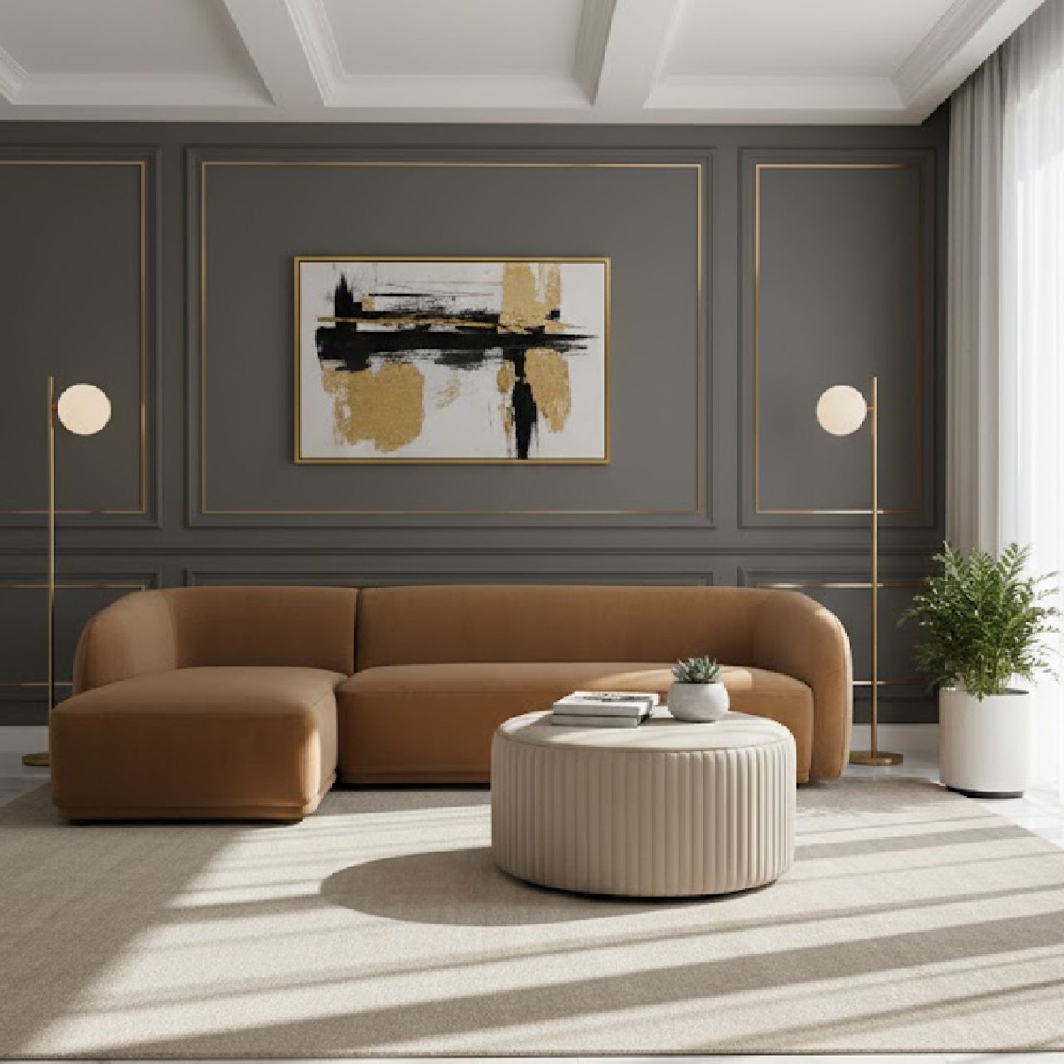 Luxury Faye Fabric Curved Sectional Sofa Modern Italian Style for Villa