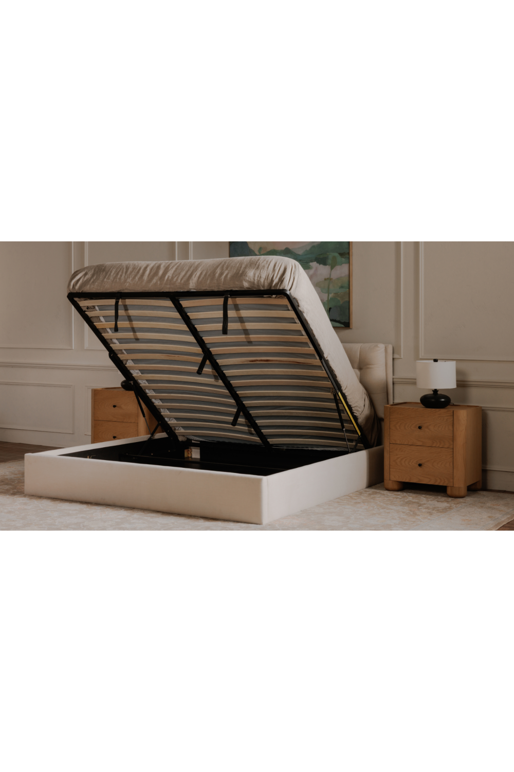 Luxury Upholstered Modern Tufted Storage Bed European Style for Villa