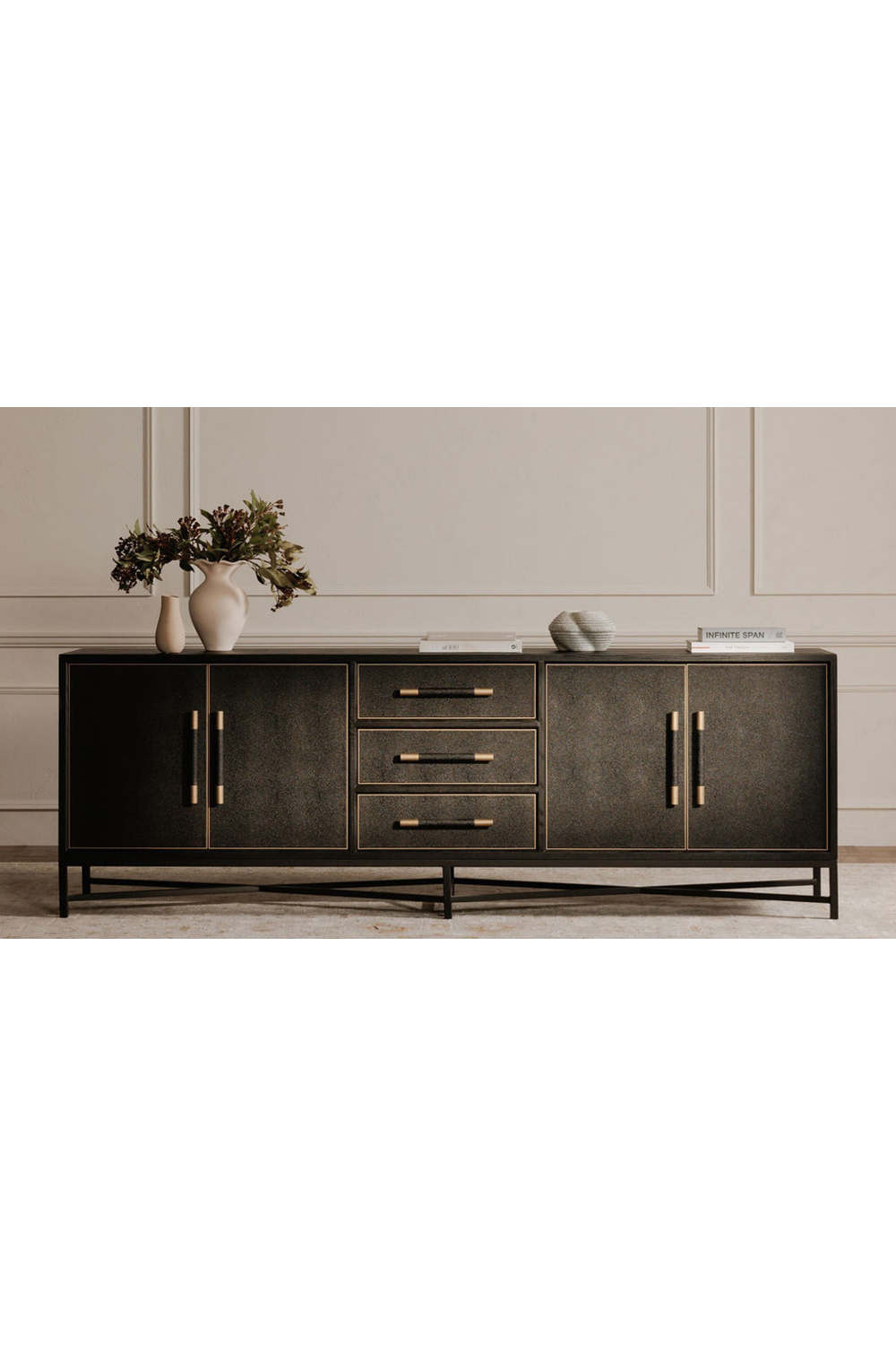 Luxury Vegan Leather 4-Door Sideboard European Style for Villa