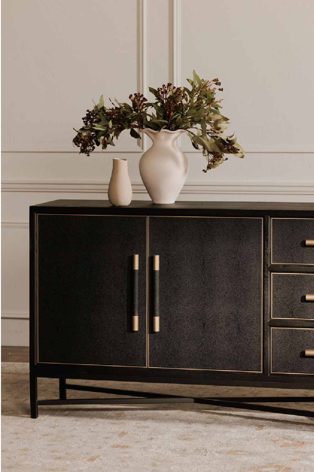 Luxury Vegan Leather 4-Door Sideboard European Style for Villa