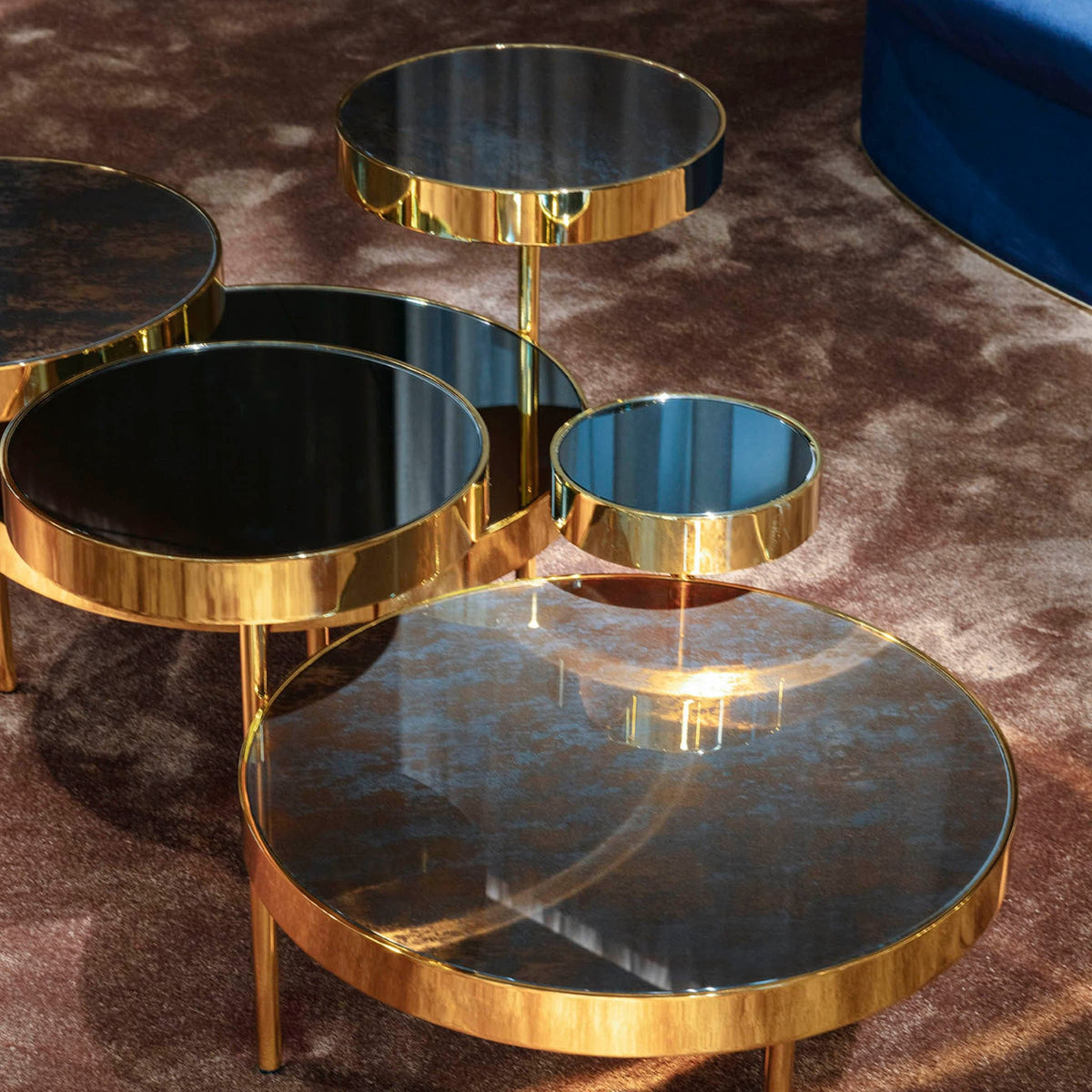 Luxury ORBITAL Metal Glass Coffee Table Modern Italian Style for Villa