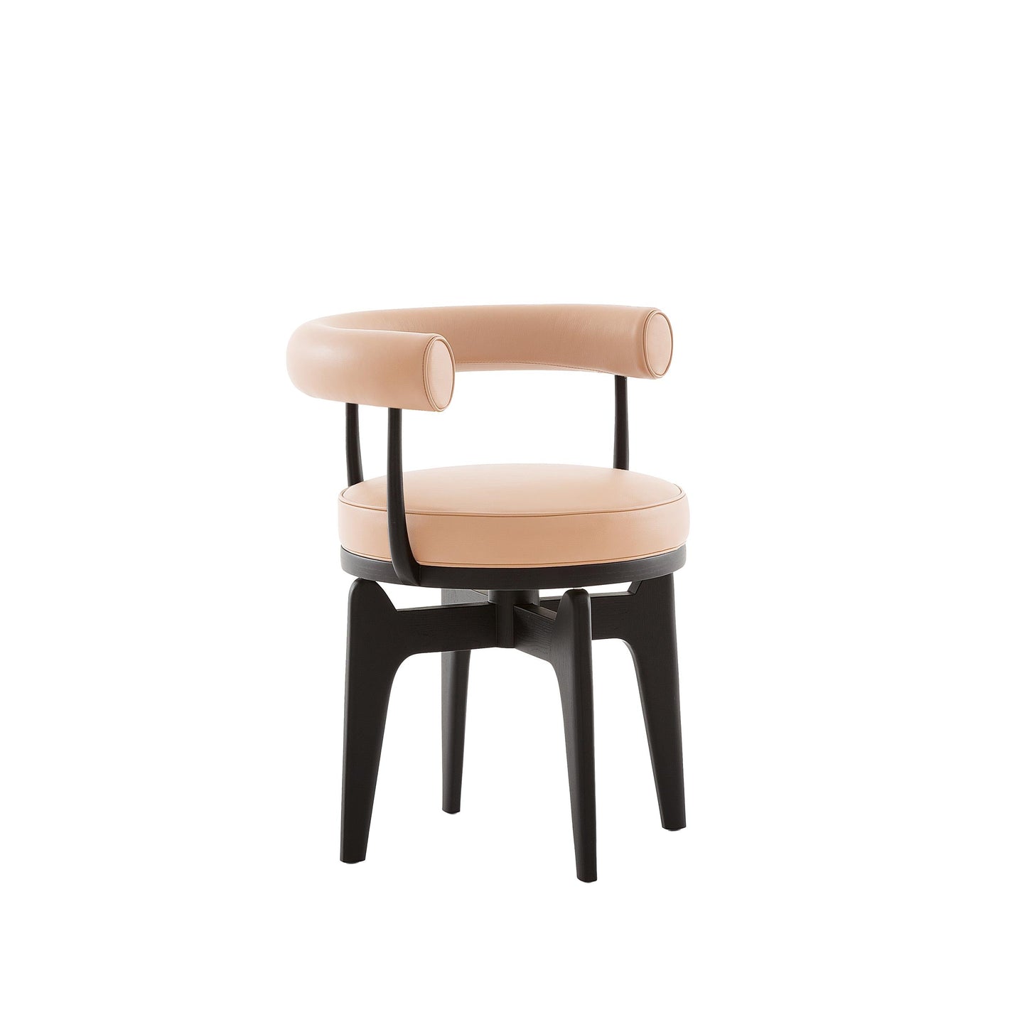 Indochine Swivel Armchair – Leather and Wood by Charlotte Perriand for Cassina
