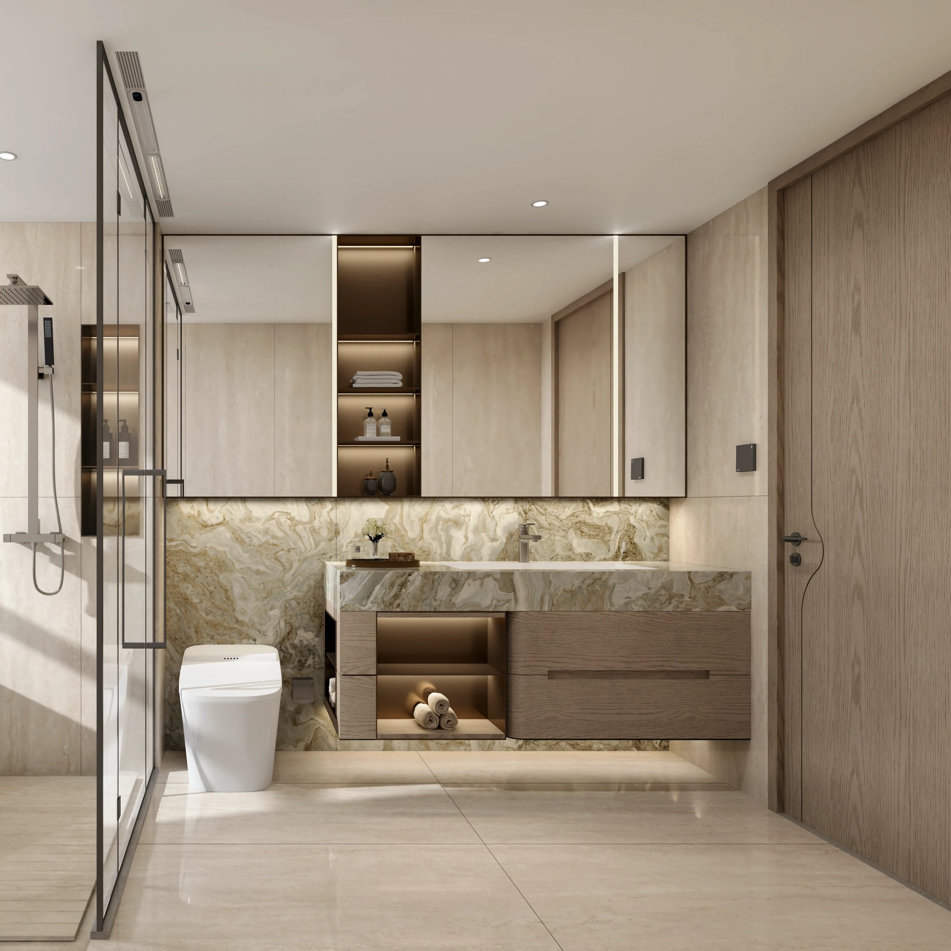 Wall Mounted Bathroom Vanity Set with LED Mirror 80cm