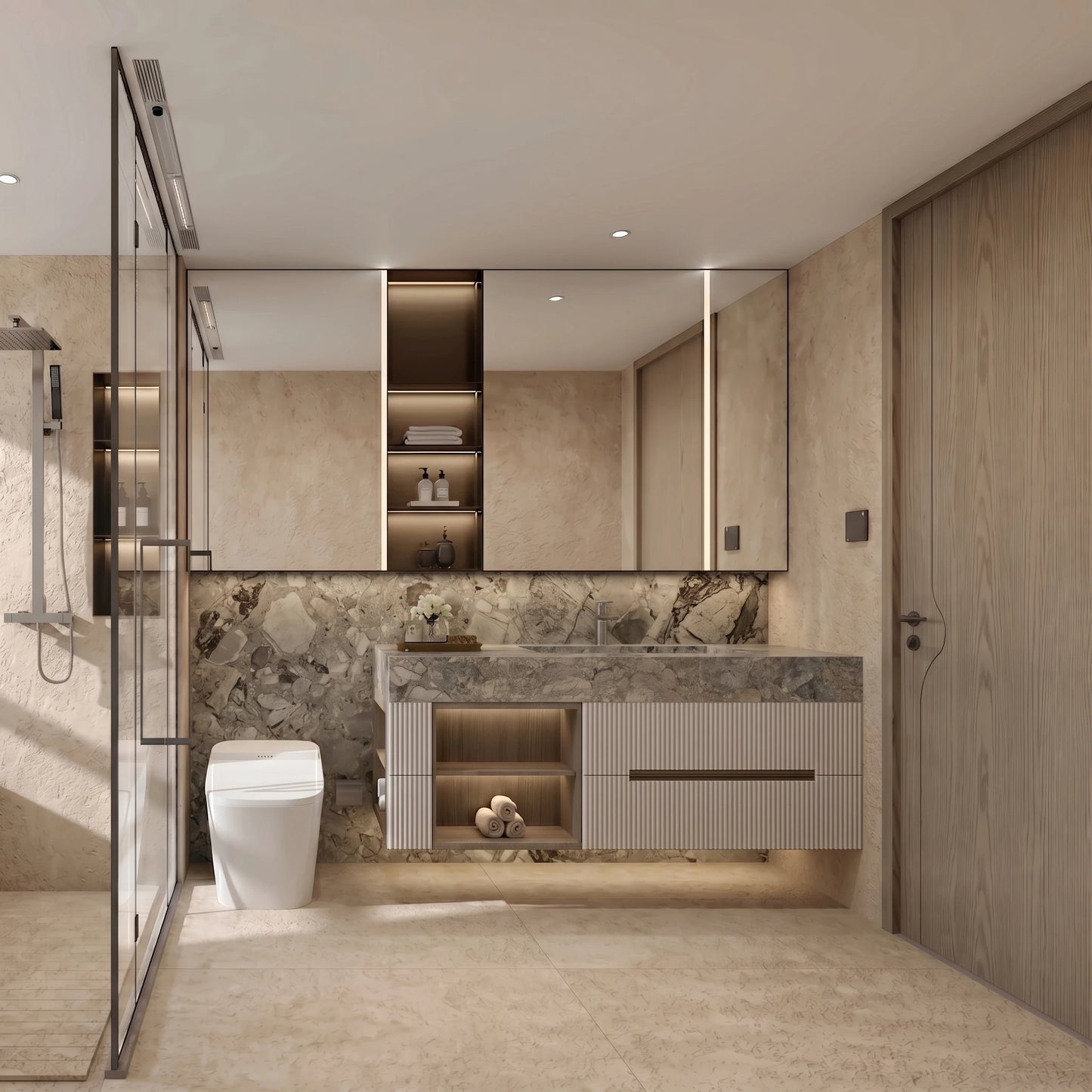 Wall Mounted Bathroom Vanity Set with LED Mirror 80cm