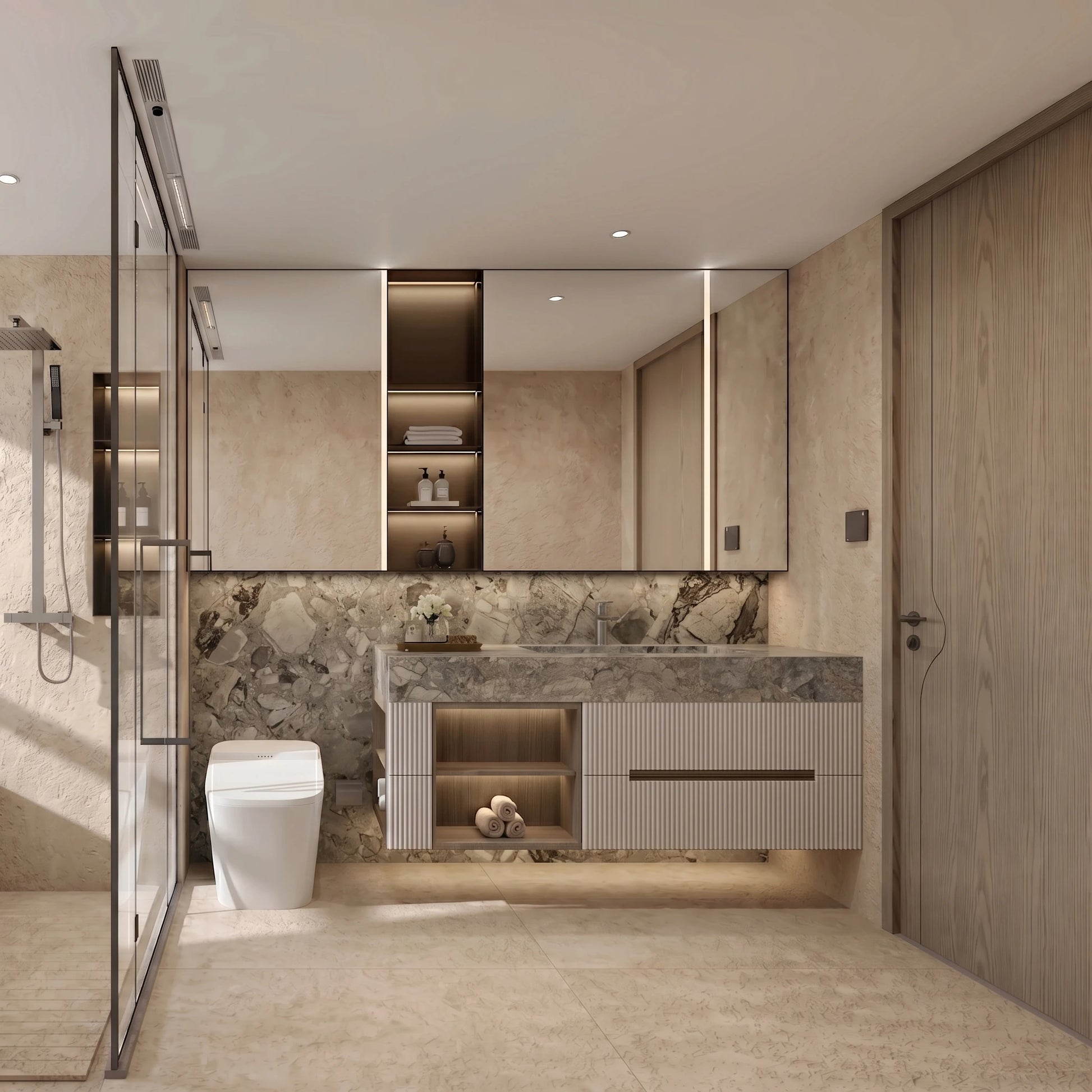 Wall Mounted Bathroom Vanity Set with LED Mirror 80cm