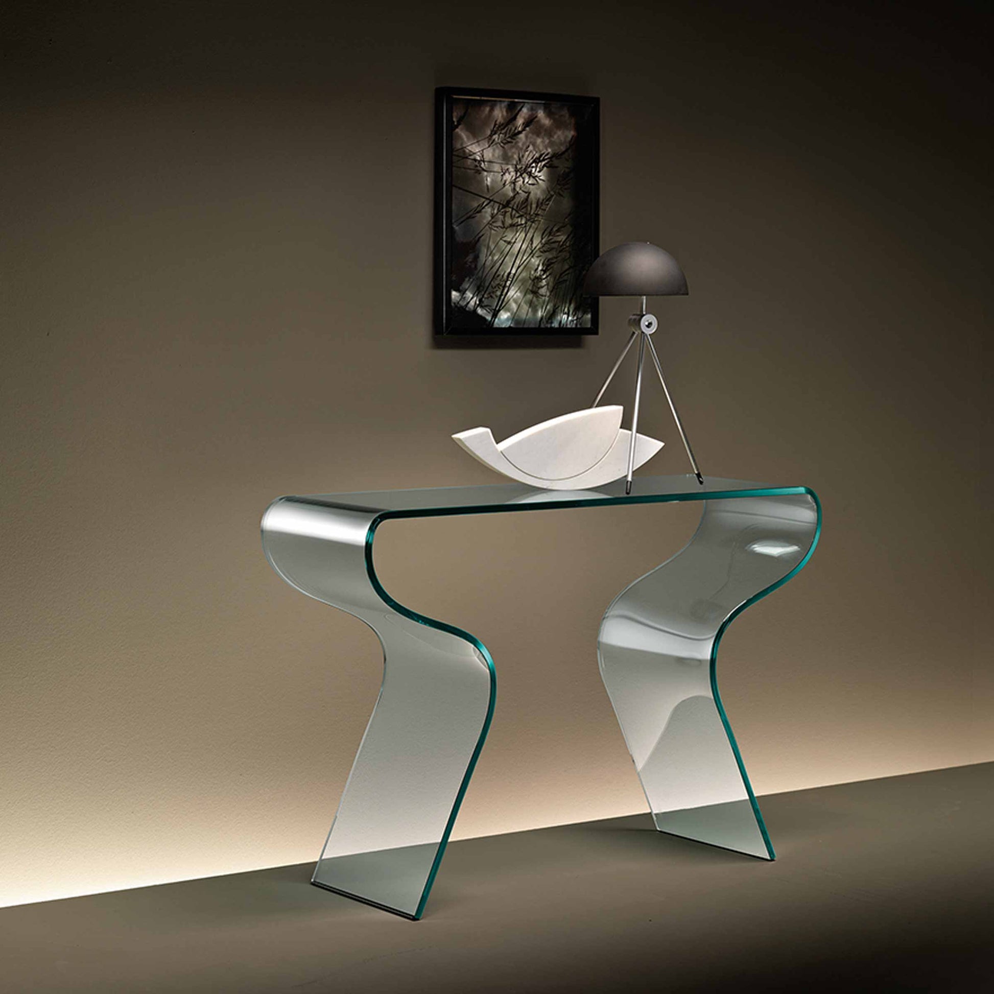 FIAM Charlotte Console Table – Curved Tempered Glass Italian Design