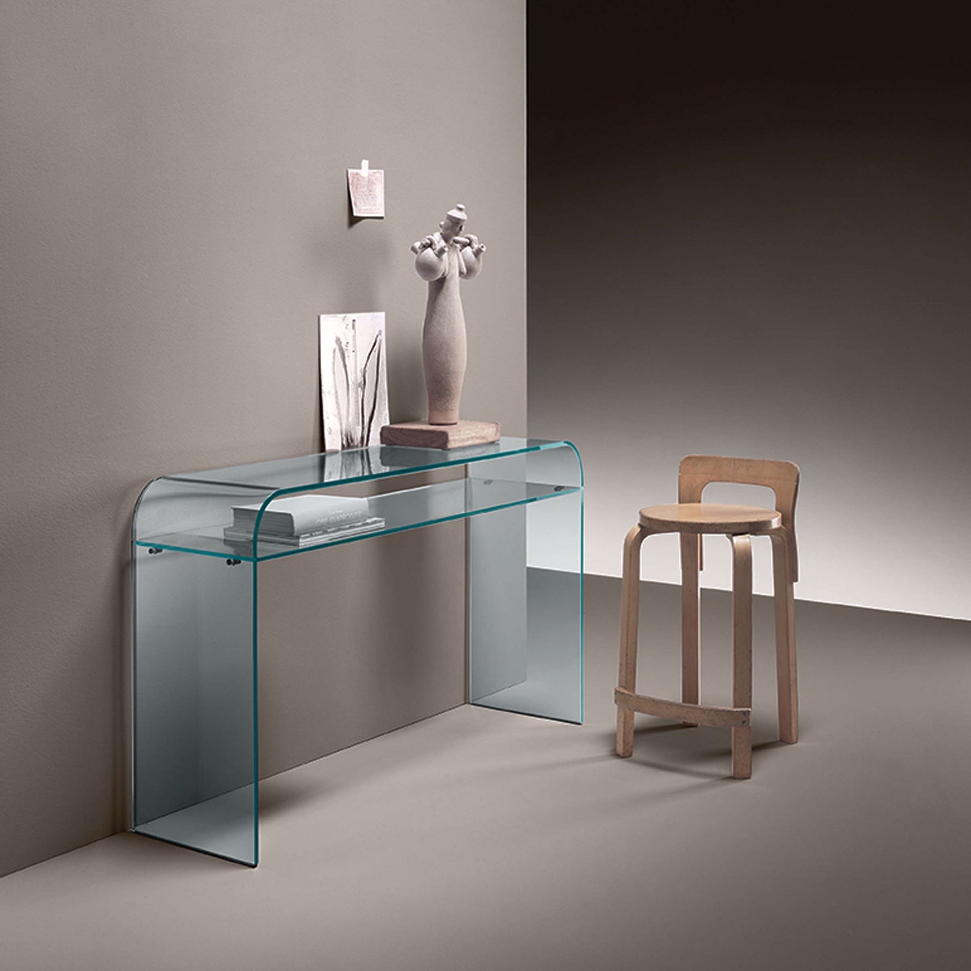 Elementare Console Table by FIAM – Curved Tempered Glass Statement Piece | 1304