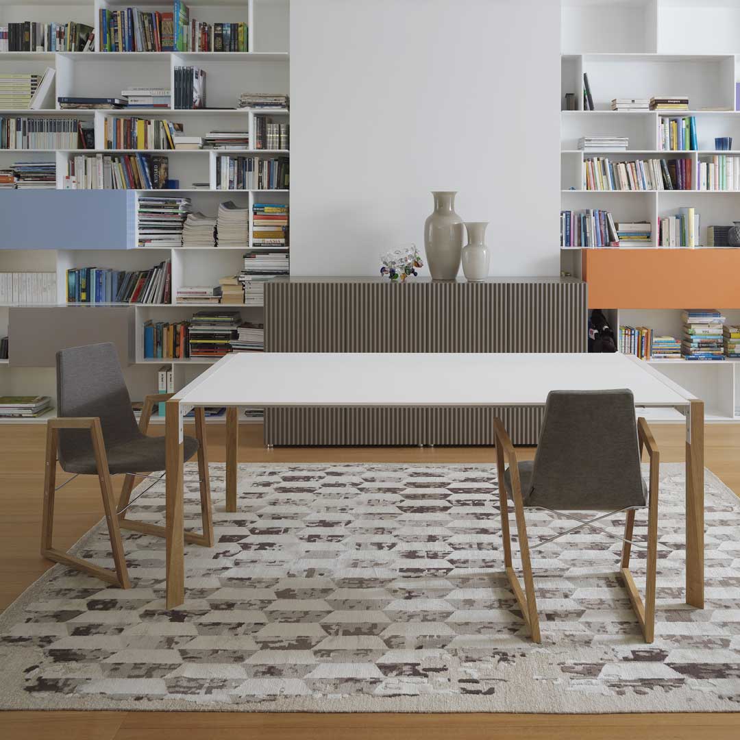 Italian Designer Extendable Dining Table – Sleek Fenix Top with Sculptural Wood Base