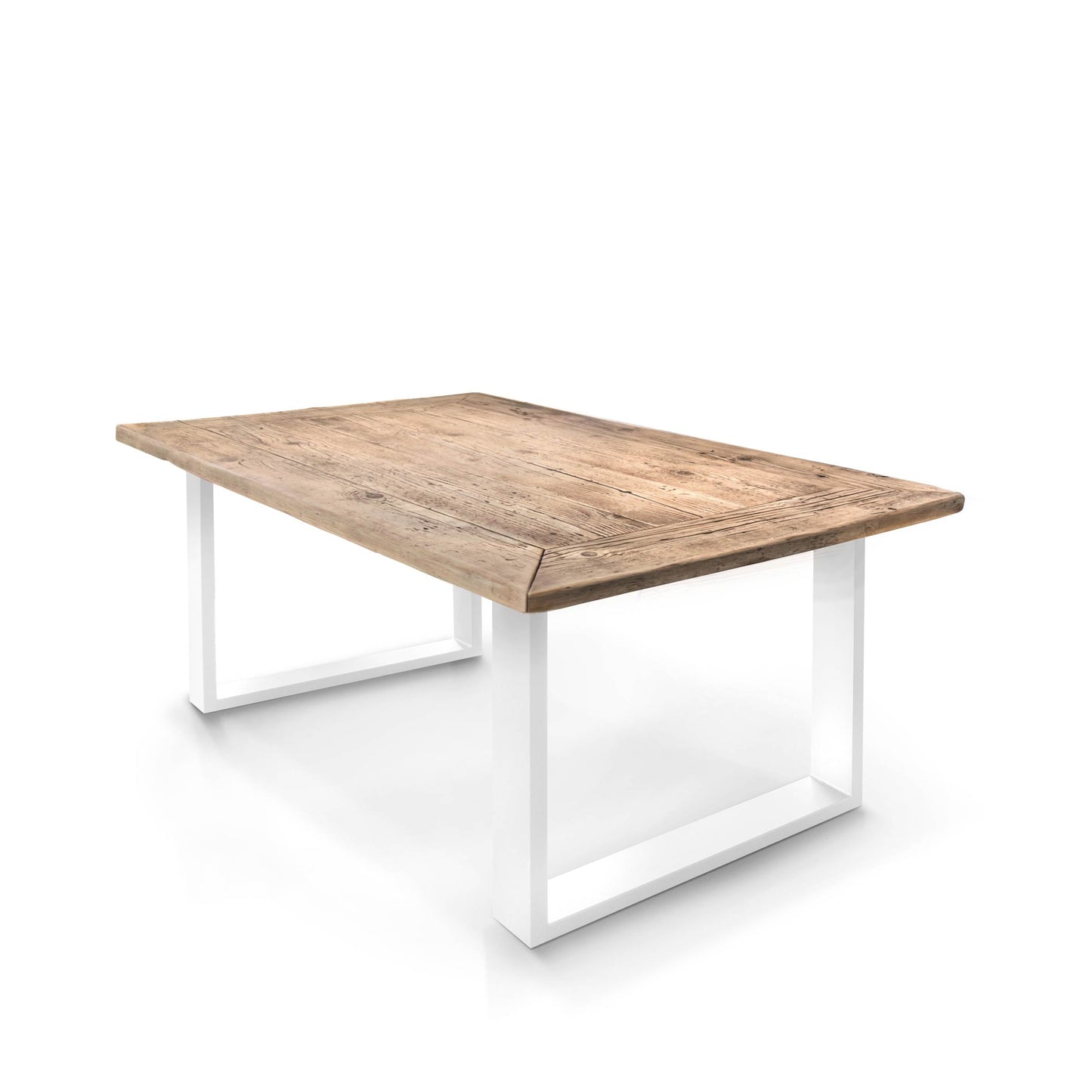 Reclaimed Wood Dining Table Six Seater – Contemporary Steel Statement Piece
