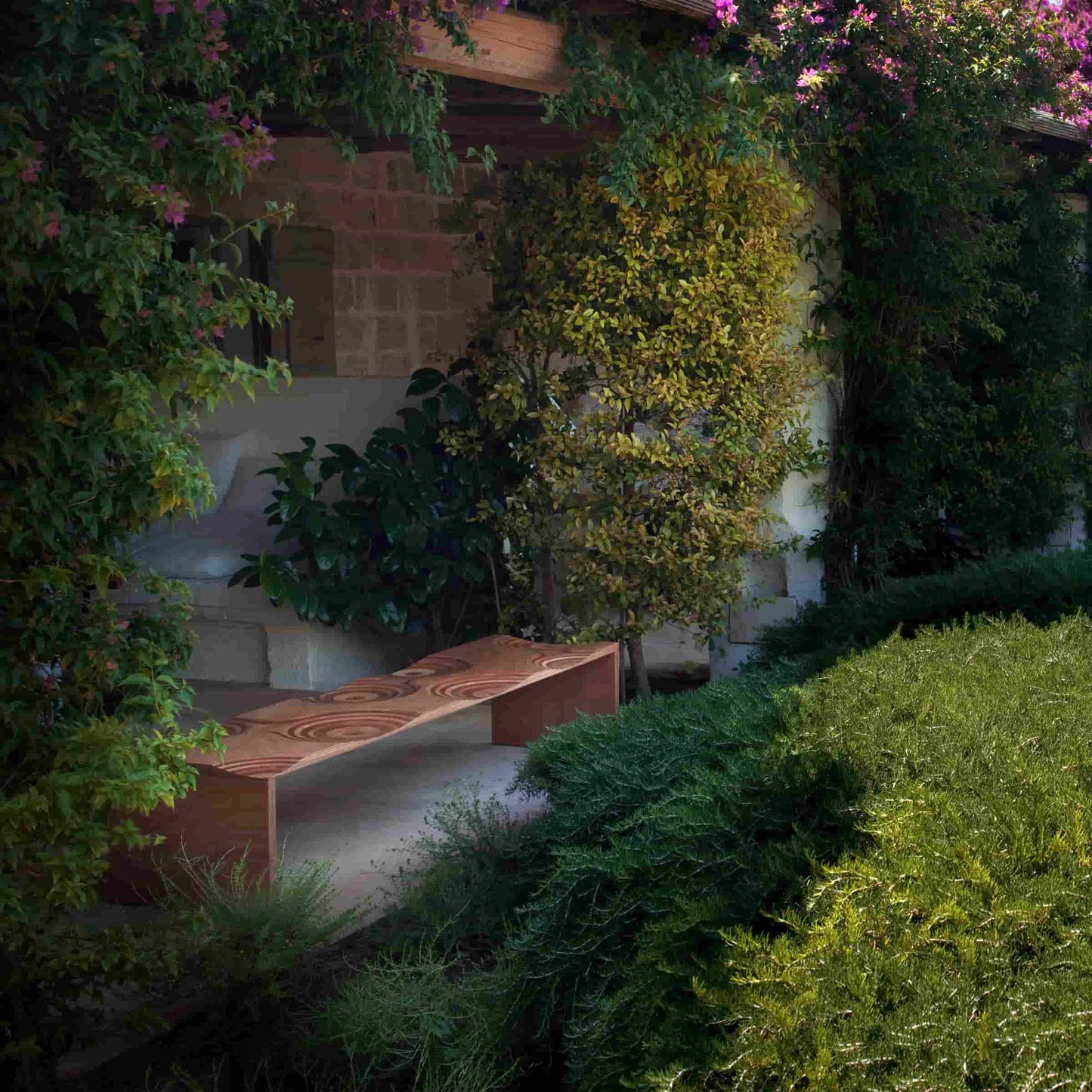 Ripples Outdoor Bench – Sculptural Okumé Plywood by Toyo Ito for Horm