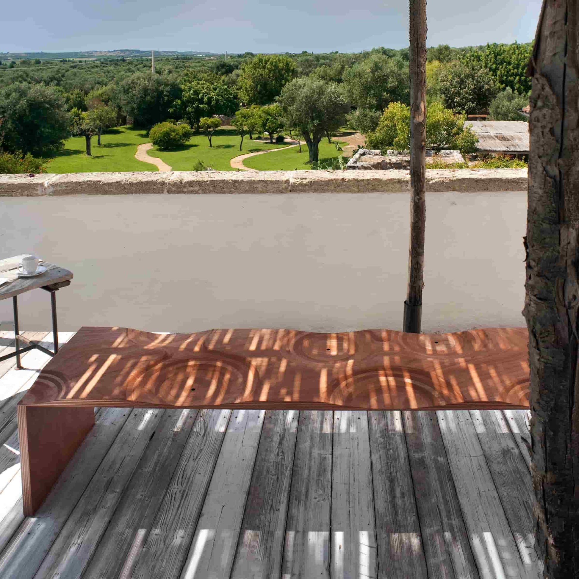Ripples Outdoor Bench – Sculptural Okumé Plywood by Toyo Ito for Horm