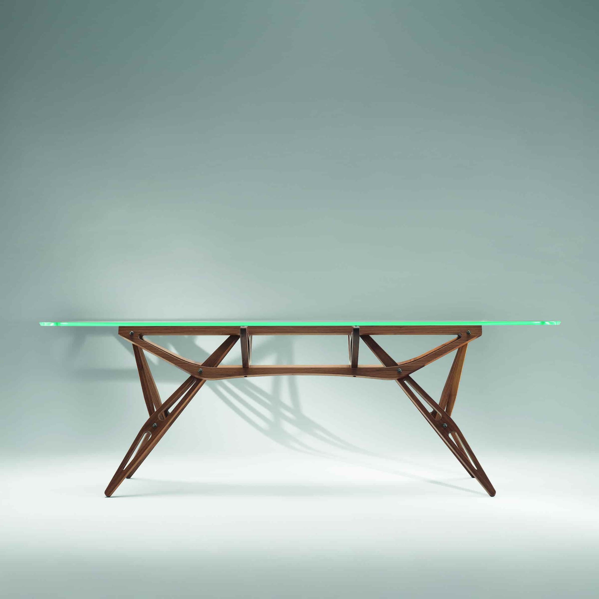 Italian Designer Dining Table – Organic Wood Structure with Glass Top