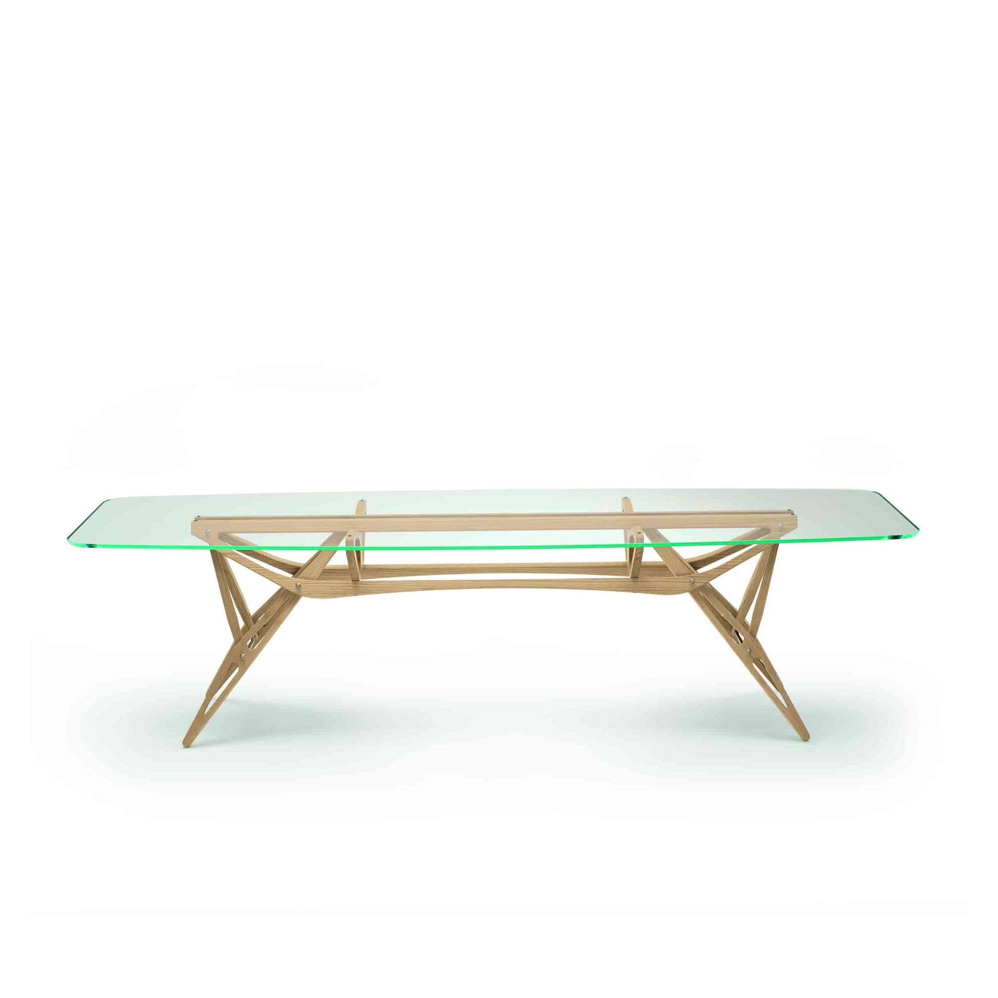 Italian Designer Dining Table – Organic Wood Structure with Glass Top