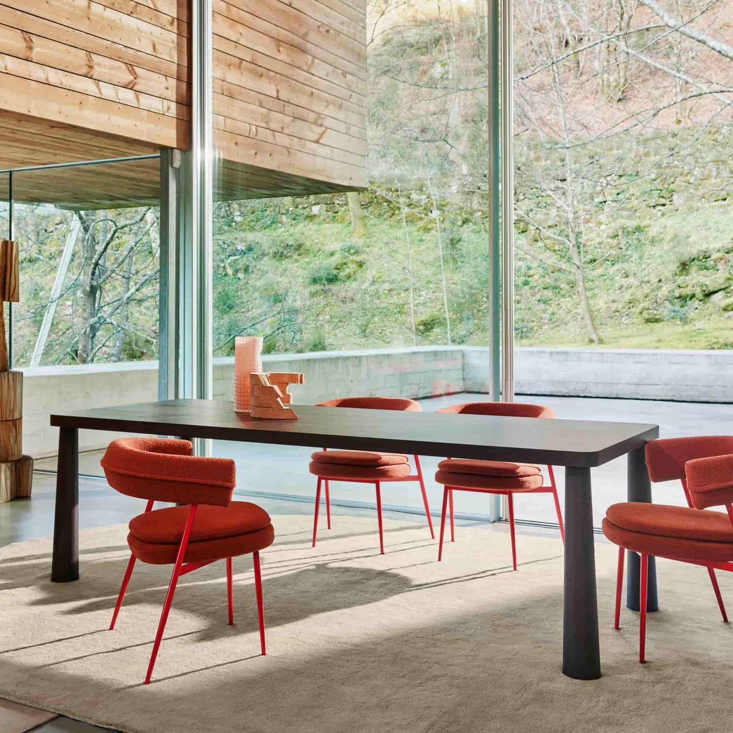 Italian Designer Dining Table – Honeycomb Wood Top with Stained Ash Legs