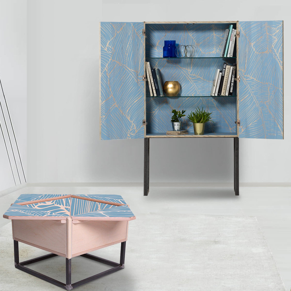 Luxury PETALO Wood Metal Coffee Table Modern Italian Style for Villa
