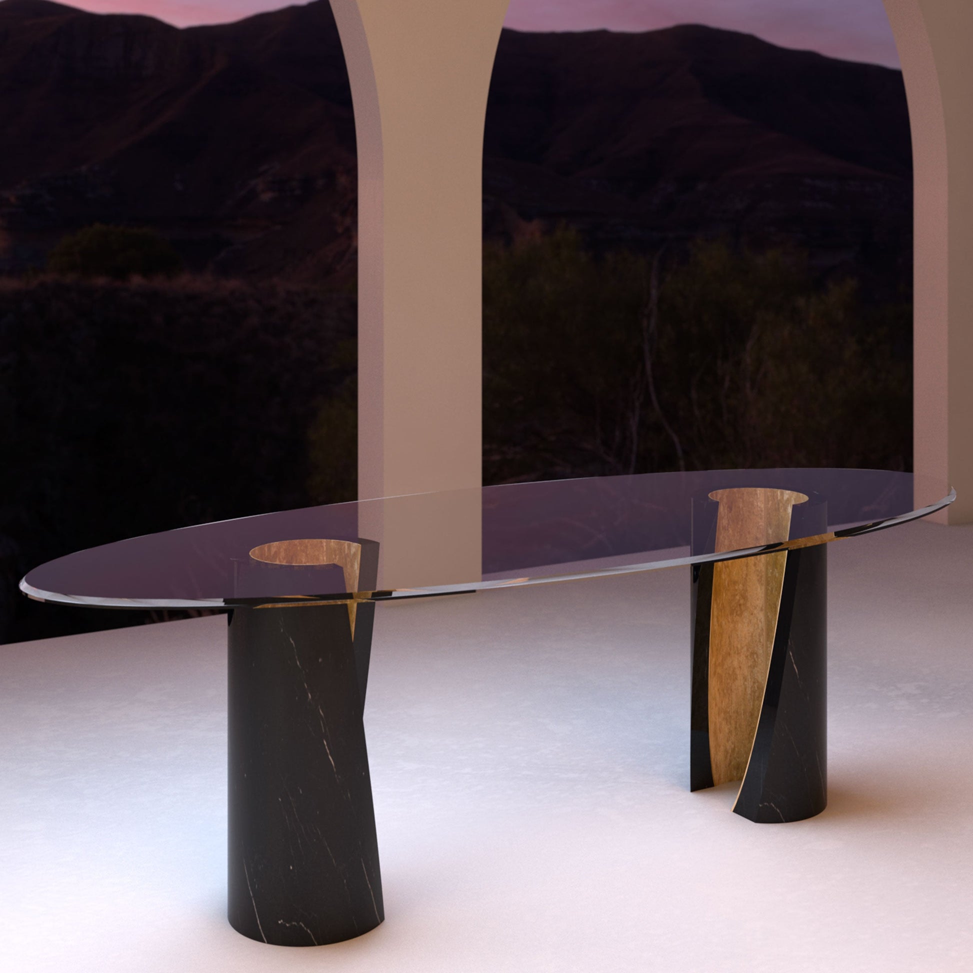 Asymmetric Oval Dining Table – Sculptural Nero Marquina Marble Base