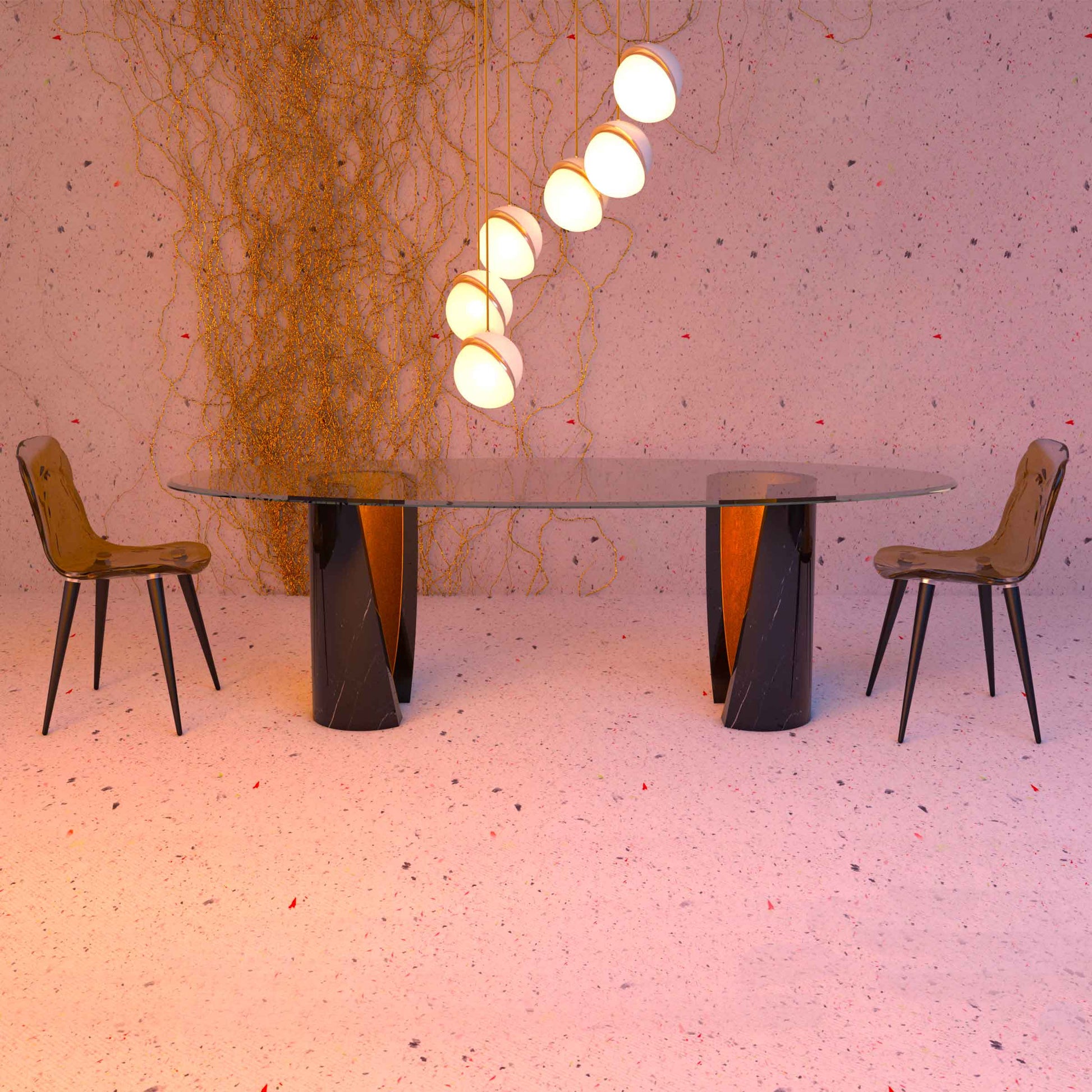 Asymmetric Oval Dining Table – Sculptural Nero Marquina Marble Base