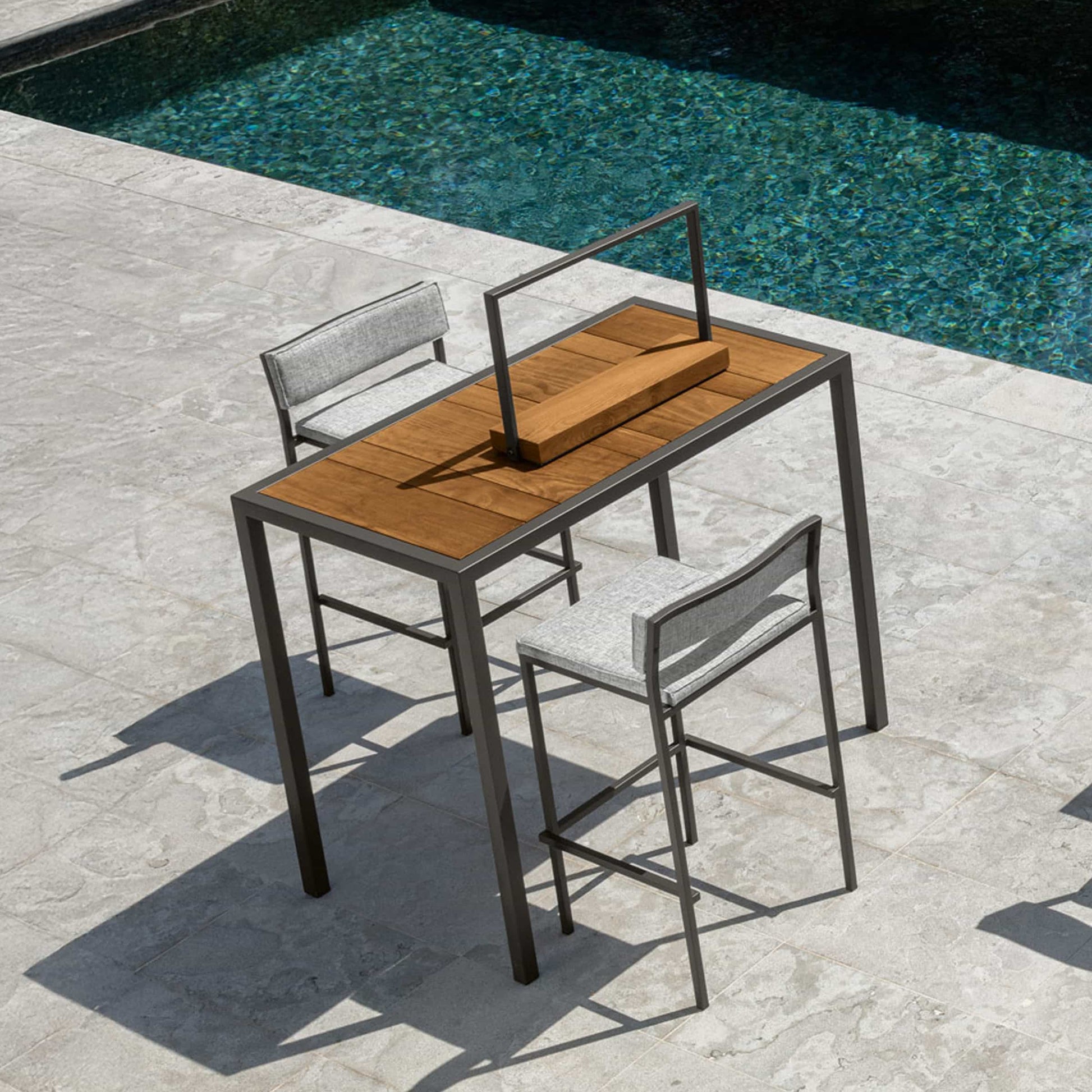 Outdoor Bar Table – Stackable Wood and Steel Italian Designer Piece
