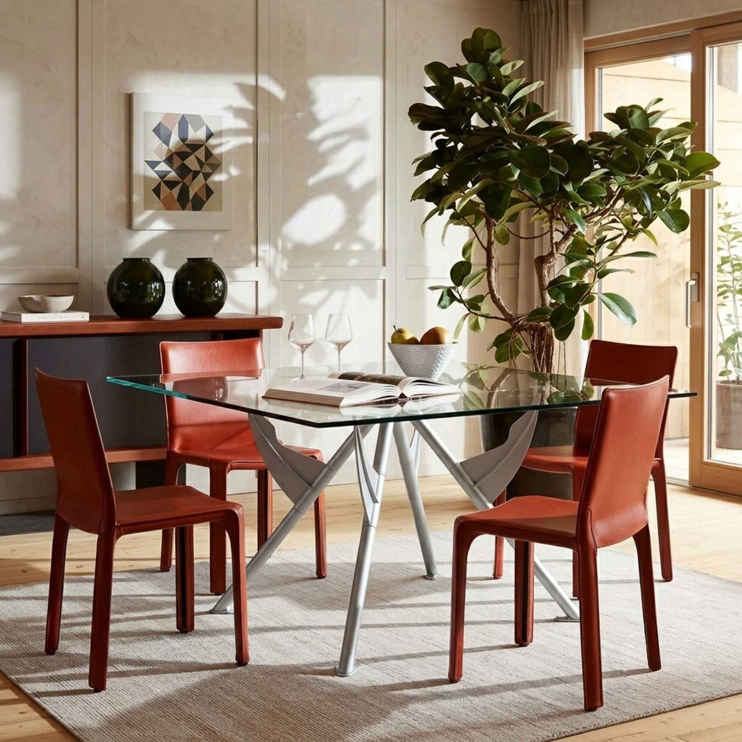 Architectural Dining Table – Tempered Glass and Aluminum Statement Piece