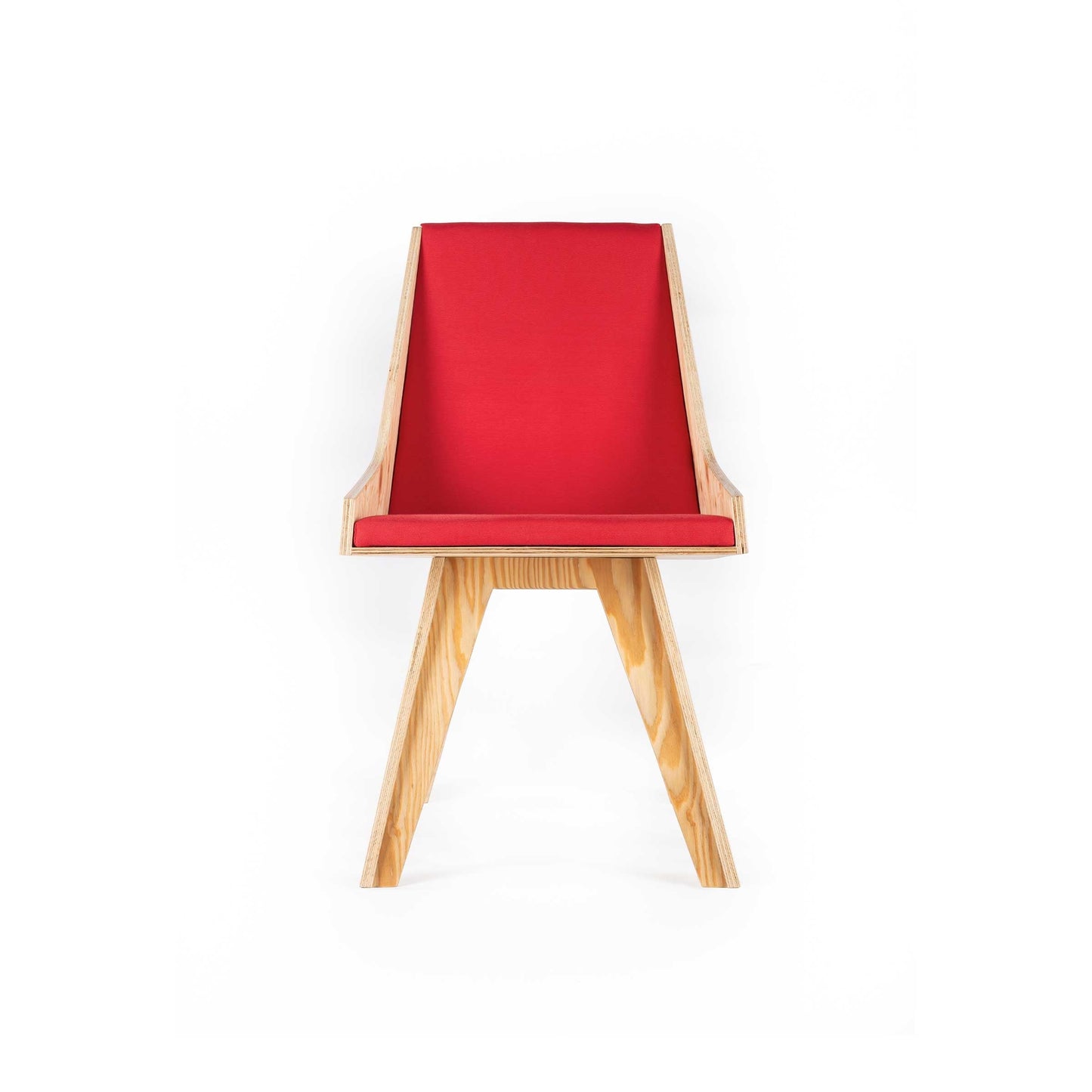 Cardillo Red Dining Chair – Brutalist CLT & Red Fabric by Jules Régis | CAR-RED-25