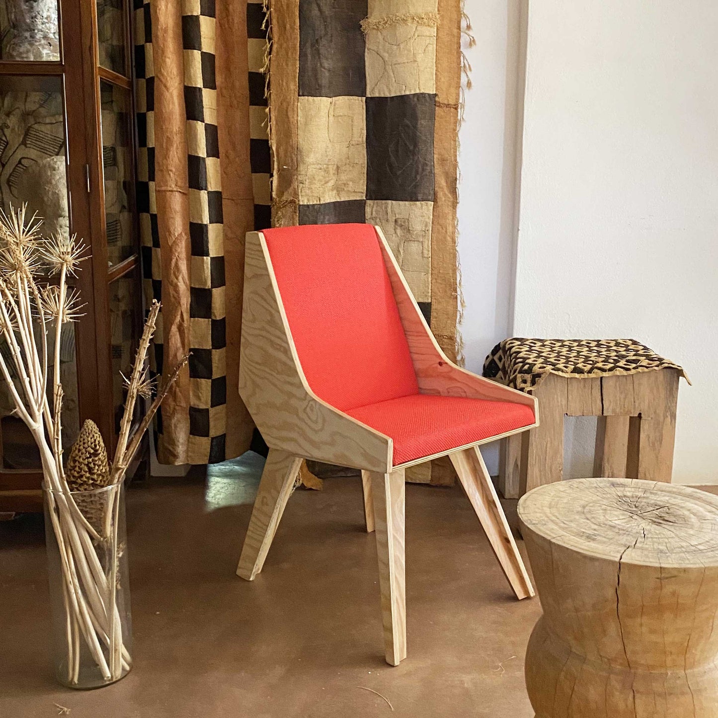 Luxury CARDILLO RED Wooden Dining Chair Modern Italian Style for Villa
