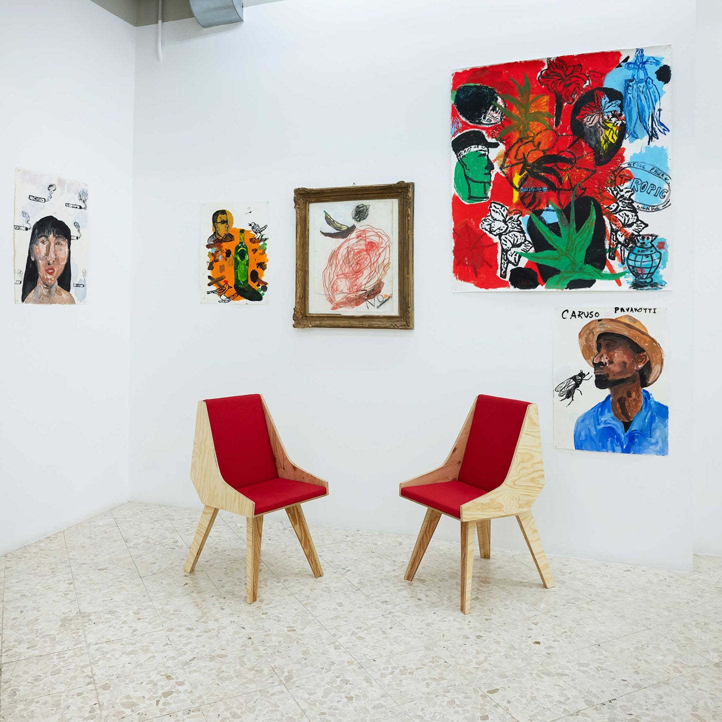 Cardillo Red Dining Chair – Brutalist CLT & Red Fabric by Jules Régis | CAR-RED-25
